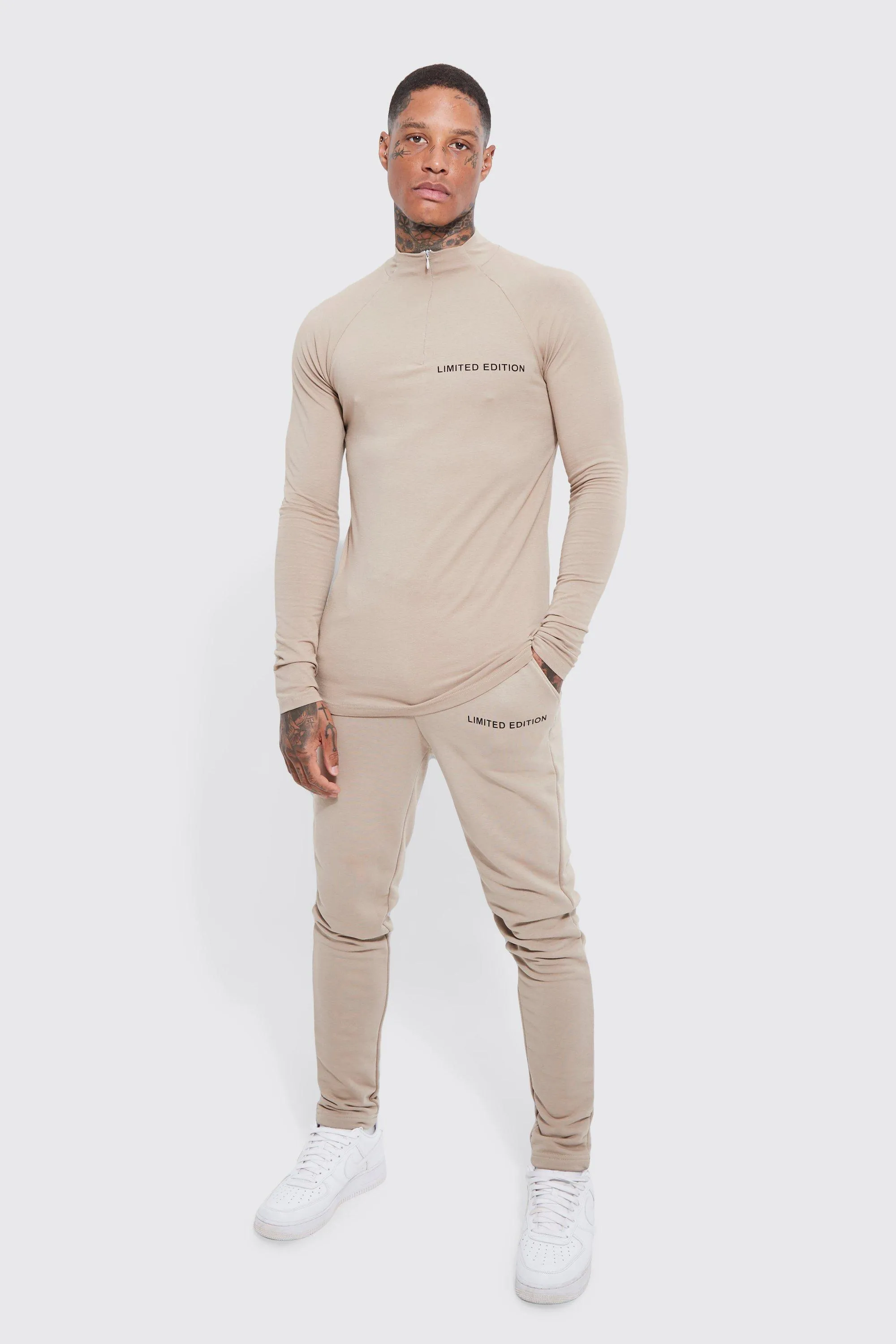 Muscle Fit Funnel Neck Tracksuit | boohooMAN UK