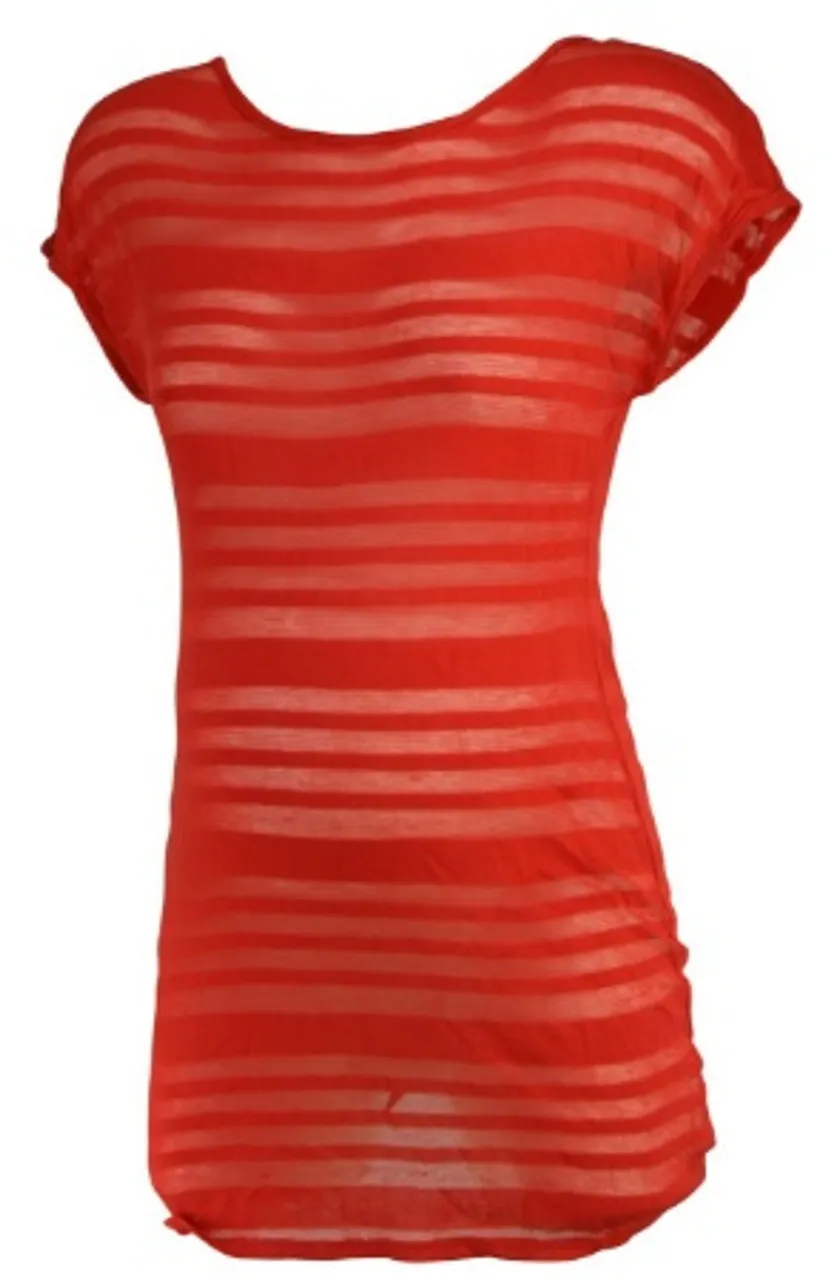 *New* Bright Terracotta A Pea in the Pod Maternity Sheer Stripe Casual Maternity T-Shirt (Size Medium)