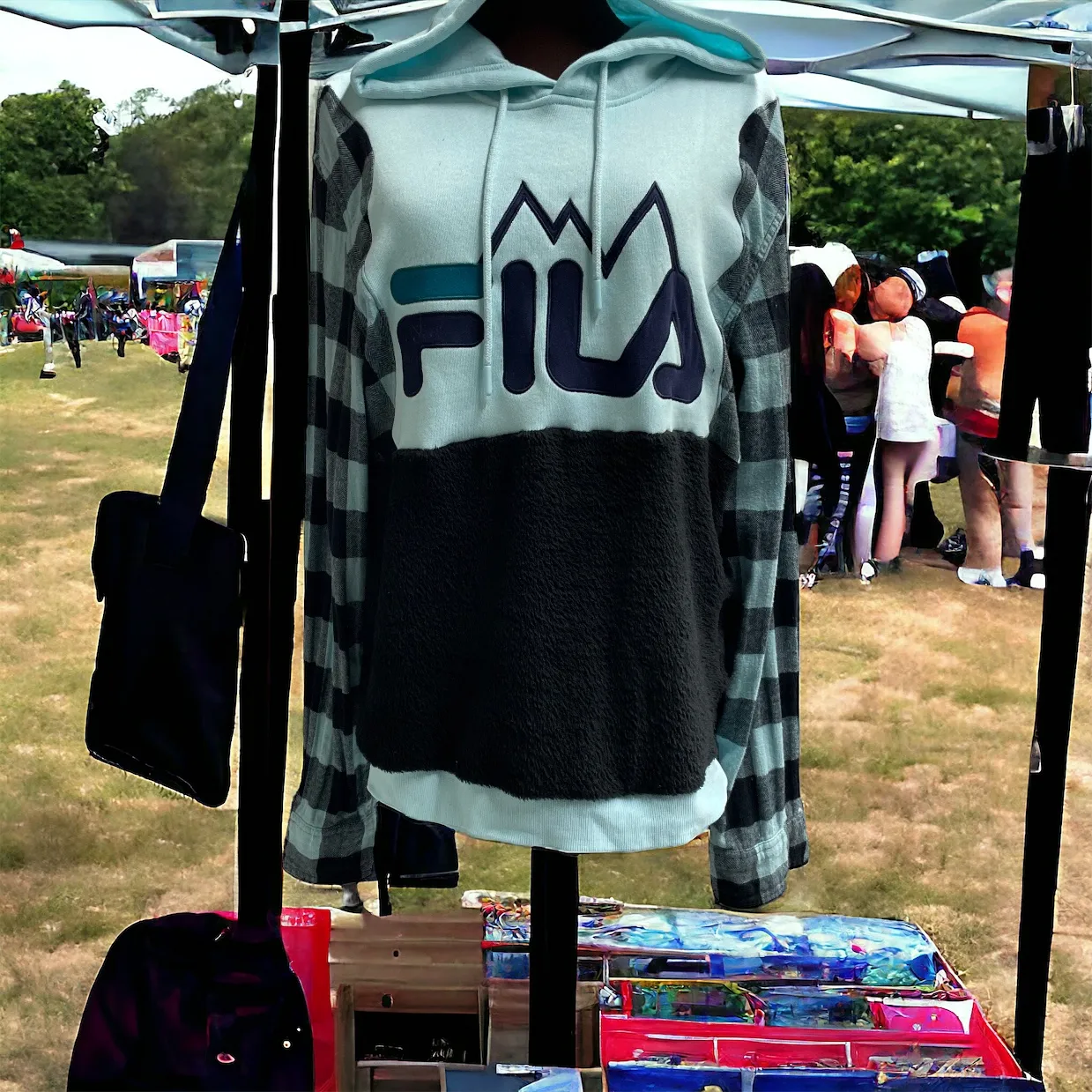 One of a Kind Fila Aqua and Blue Hoodie