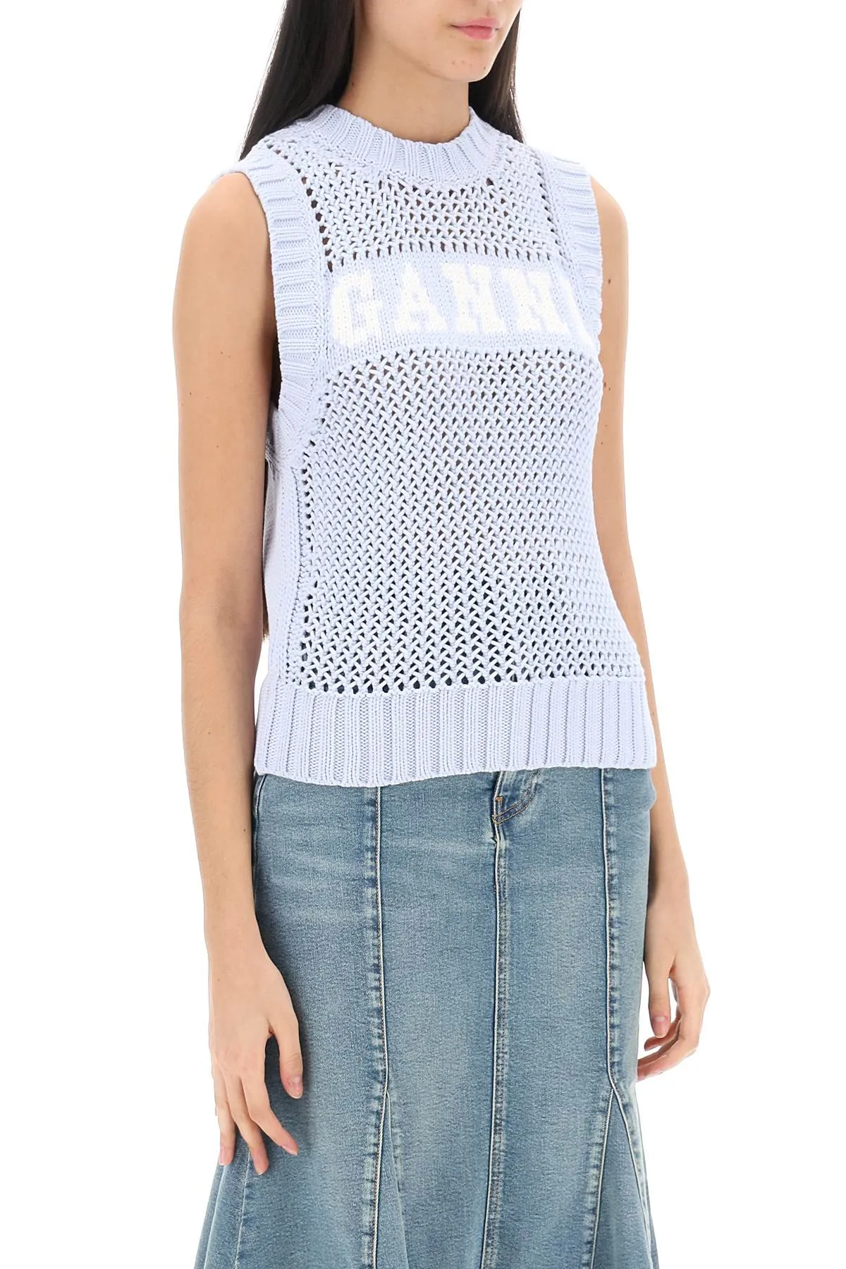 Open Stitch Knitted Vest With Logo