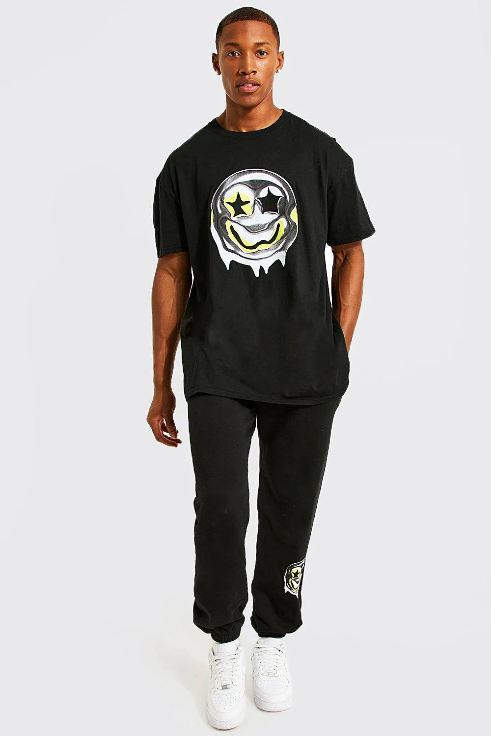 Oversized Drip Face T-shirt Tracksuit | boohooMAN UK