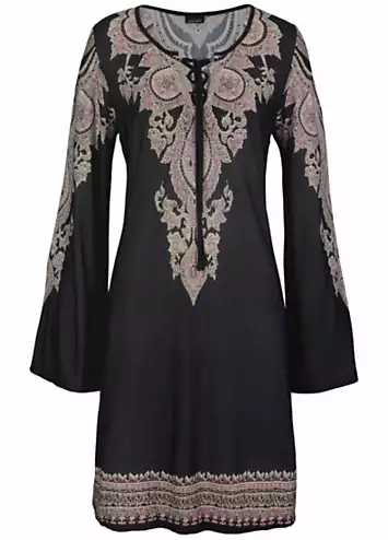 Paisley Print Lace Up Tunic Dress by LASCANA | Look Again