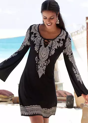 Paisley Print Lace Up Tunic Dress by LASCANA | Look Again