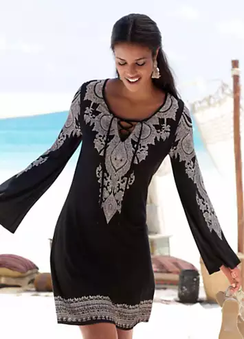 Paisley Print Lace Up Tunic Dress by LASCANA | Look Again