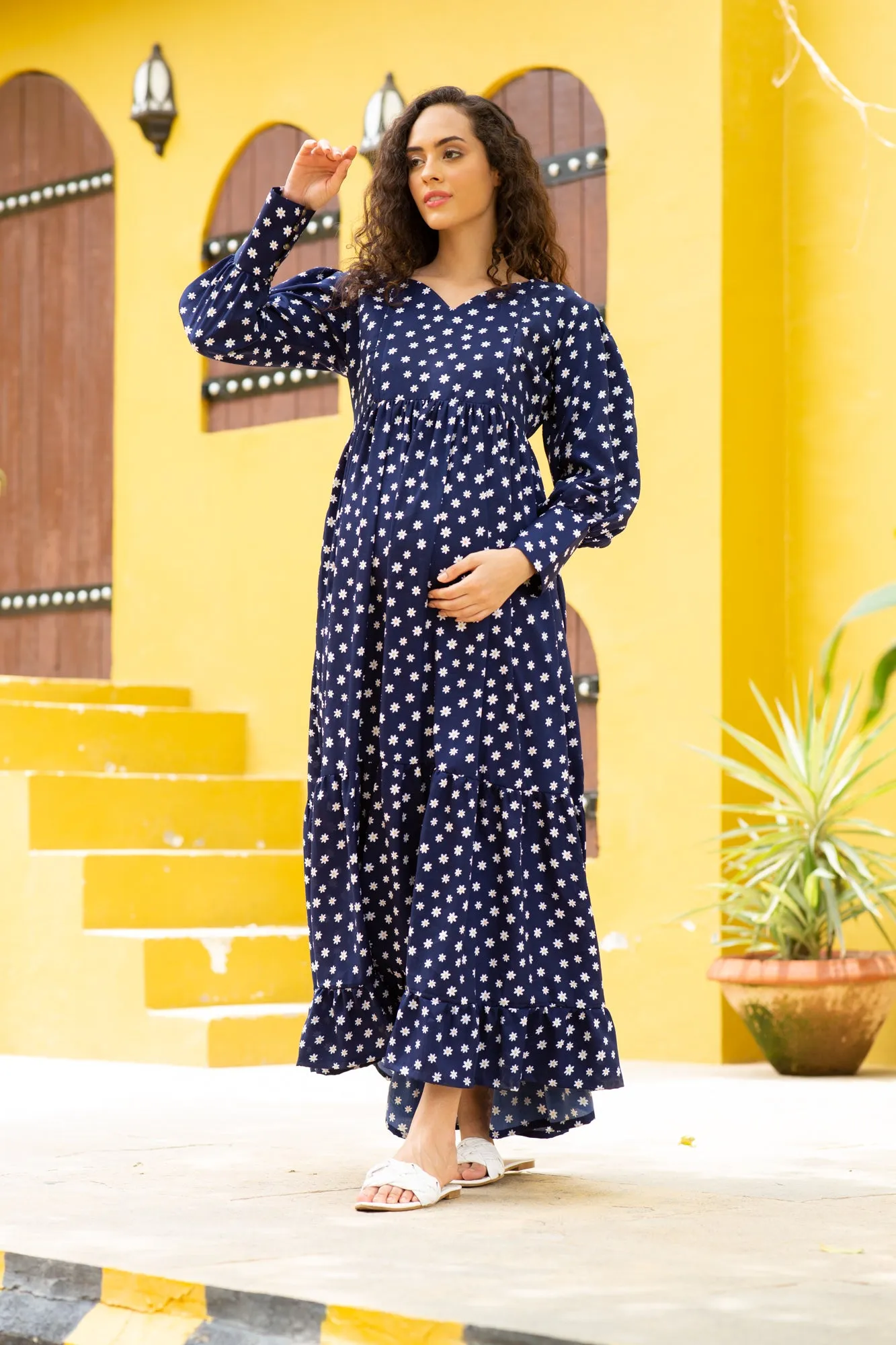 Paradise Indigo Sprinkle Maternity & Nursing Dress