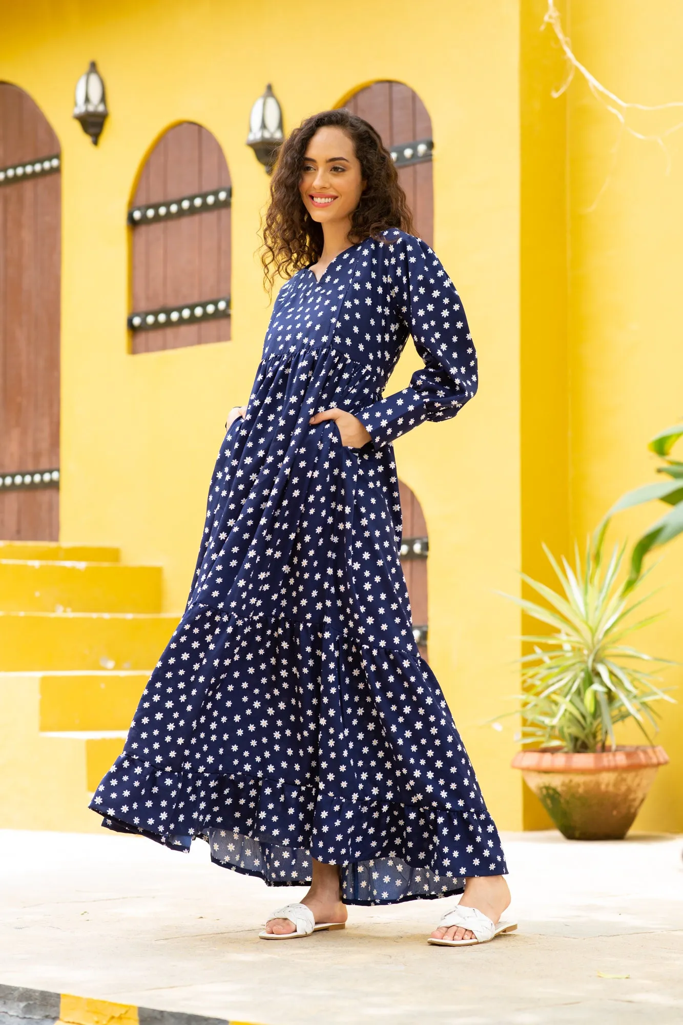 Paradise Indigo Sprinkle Maternity & Nursing Dress