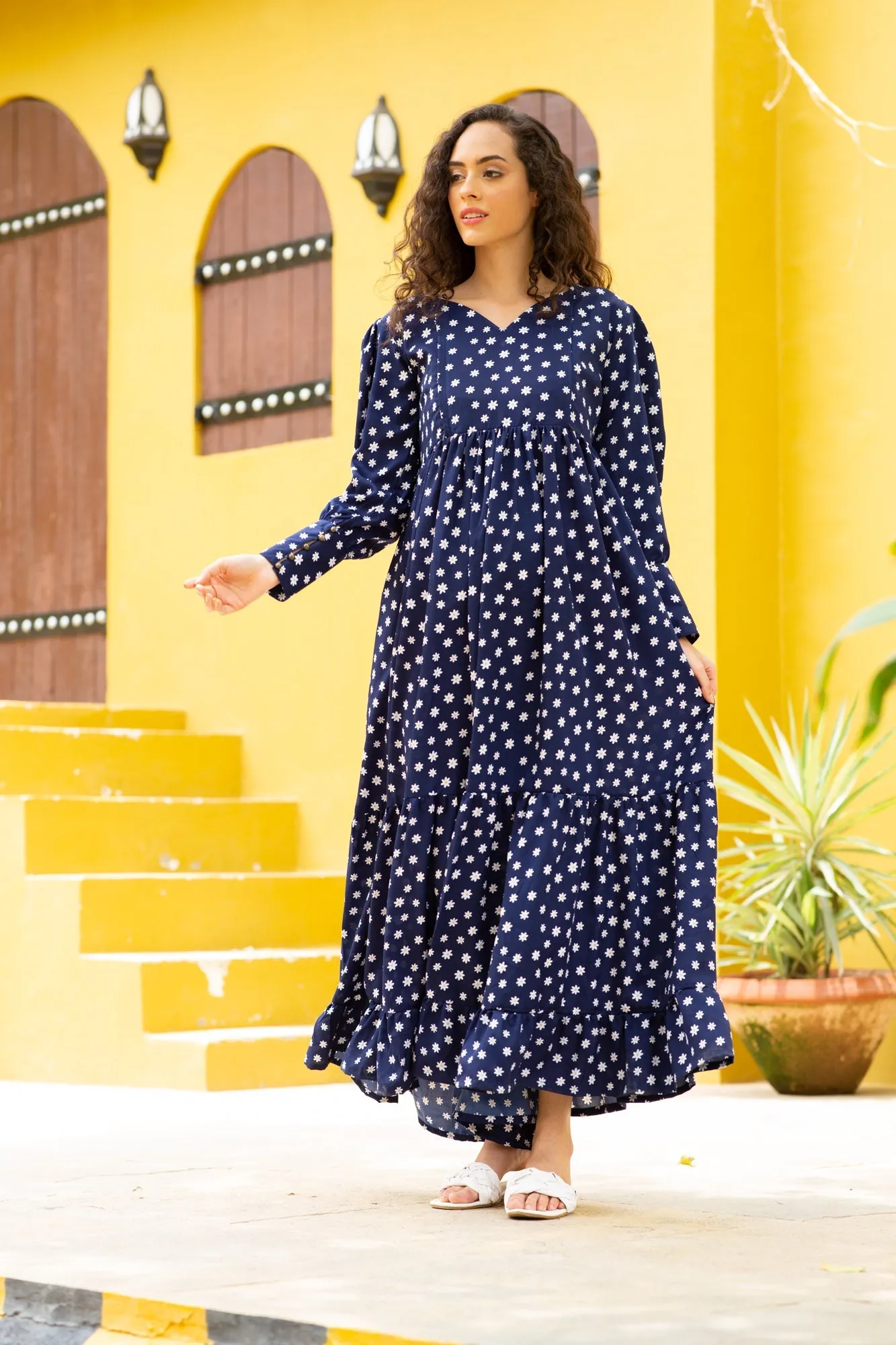 Paradise Indigo Sprinkle Maternity & Nursing Dress