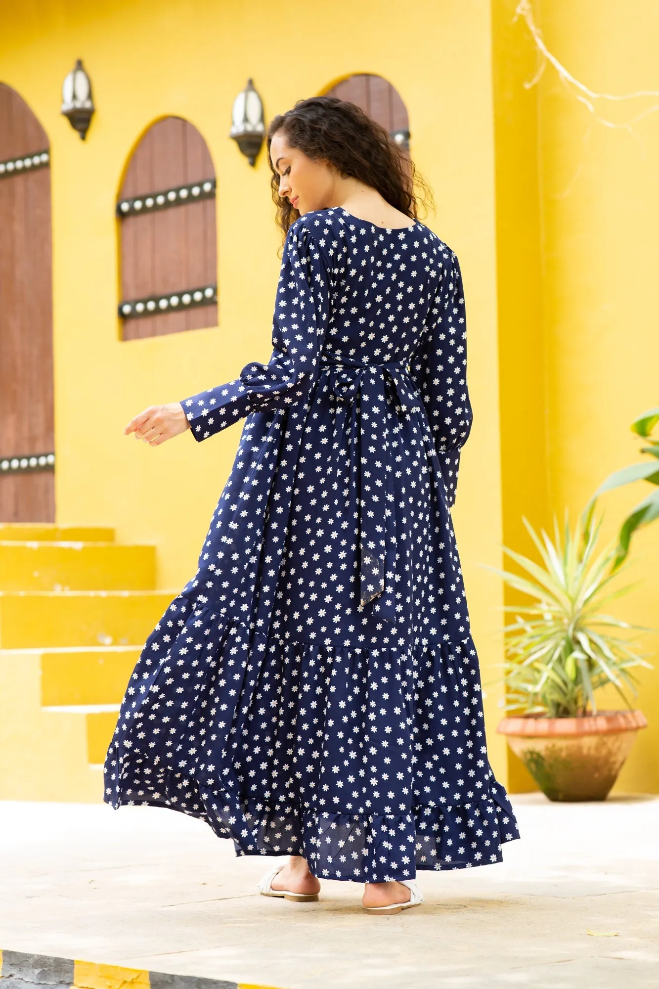 Paradise Indigo Sprinkle Maternity & Nursing Dress