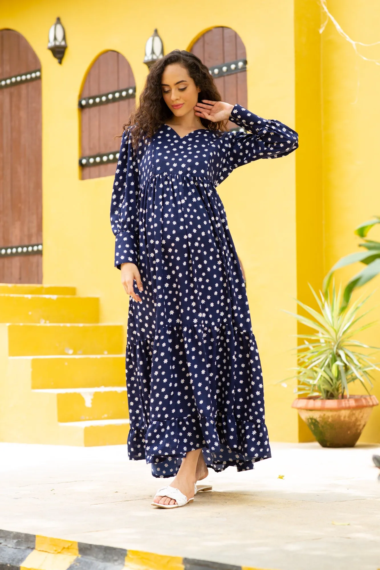 Paradise Indigo Sprinkle Maternity & Nursing Dress