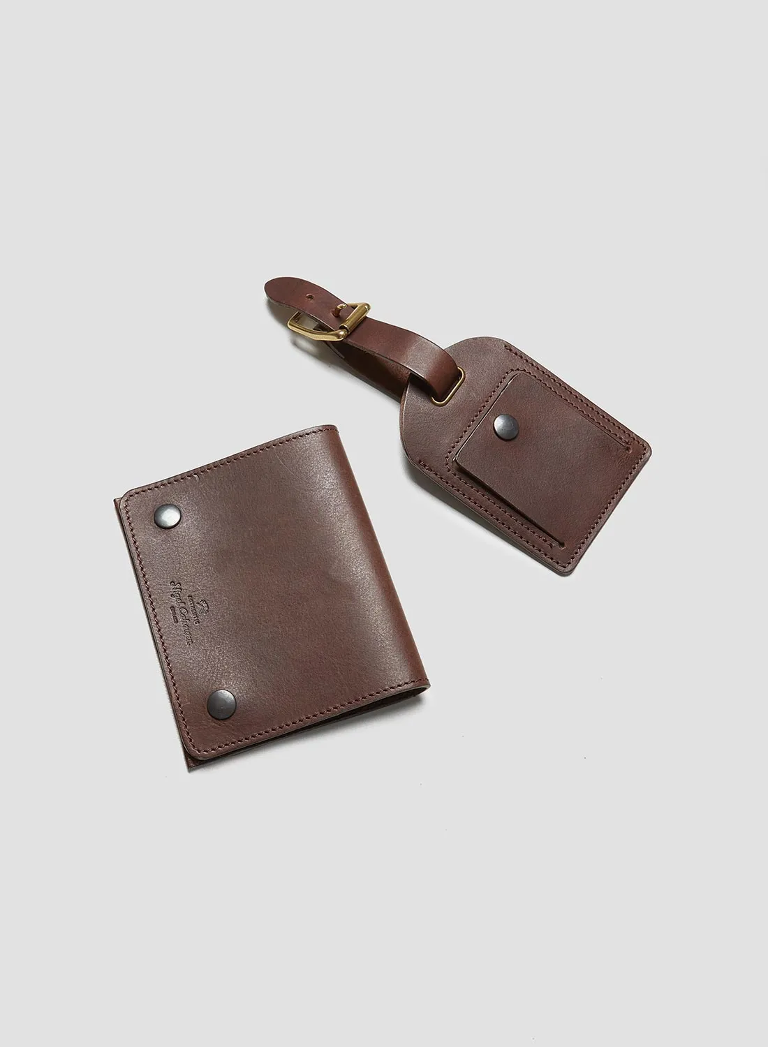 Passport Cover & Luggage Tag Leather Set in Dark Brown