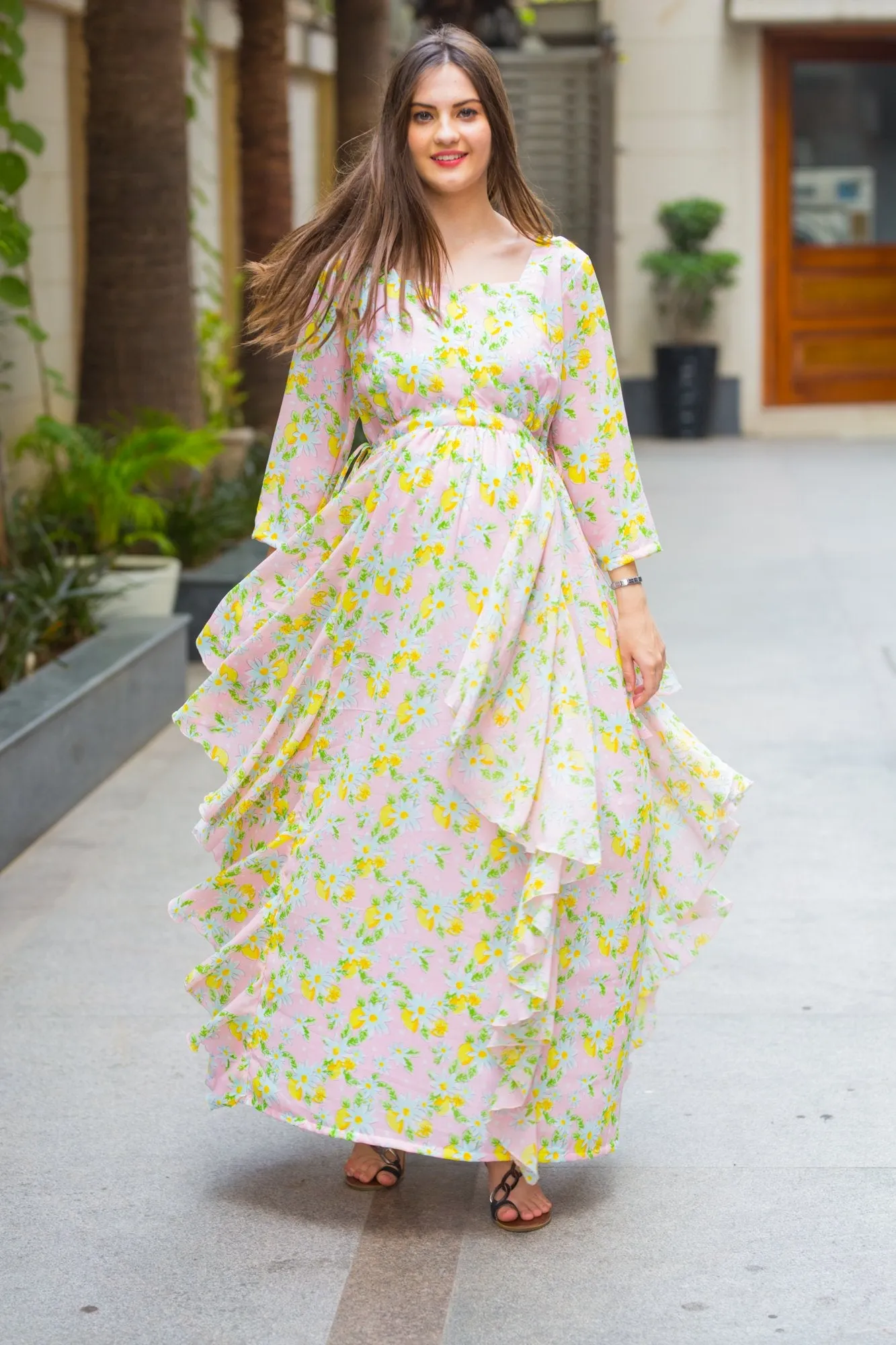 Pink Lemonade Maternity Dress With Sleeves