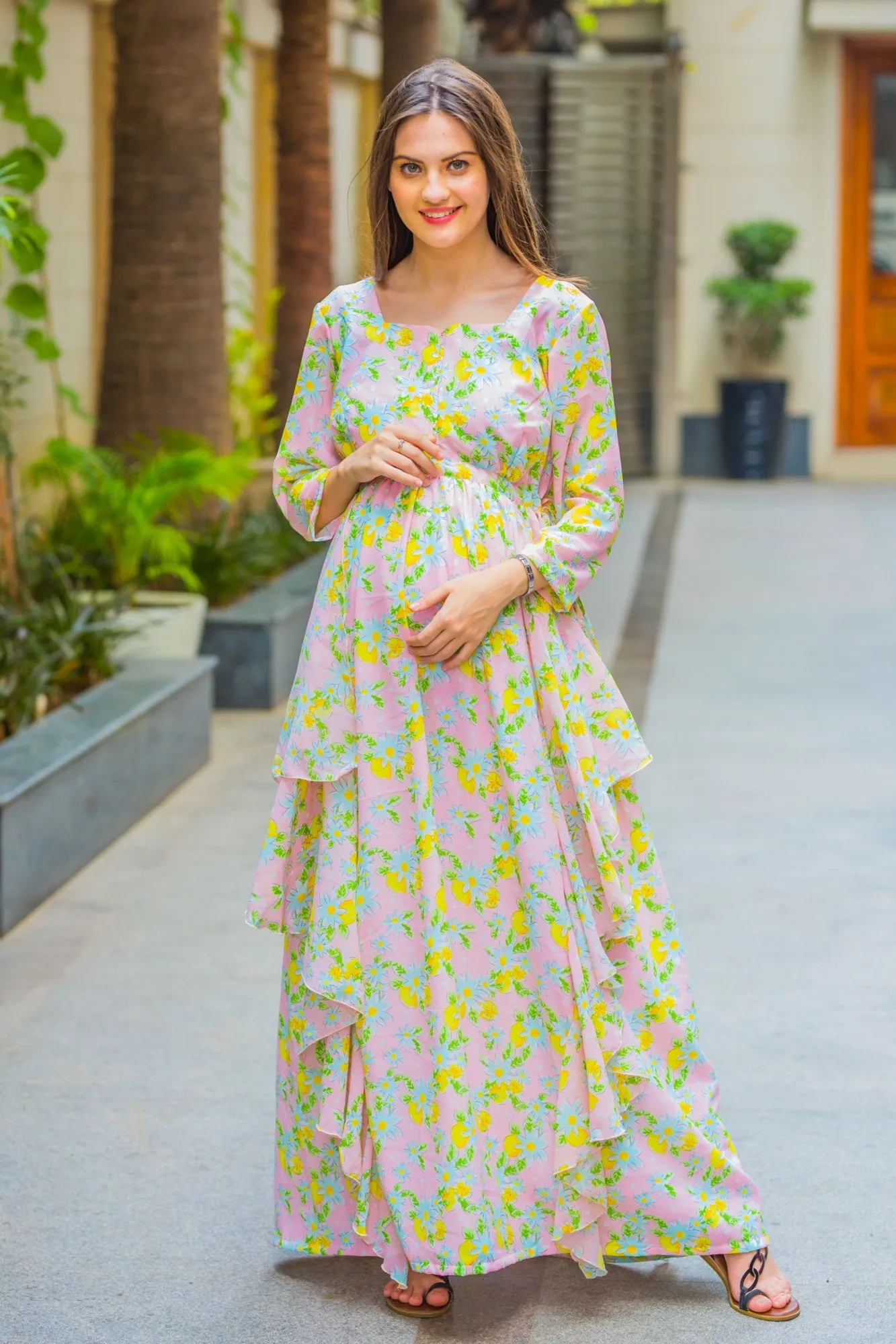 Pink Lemonade Maternity Dress With Sleeves