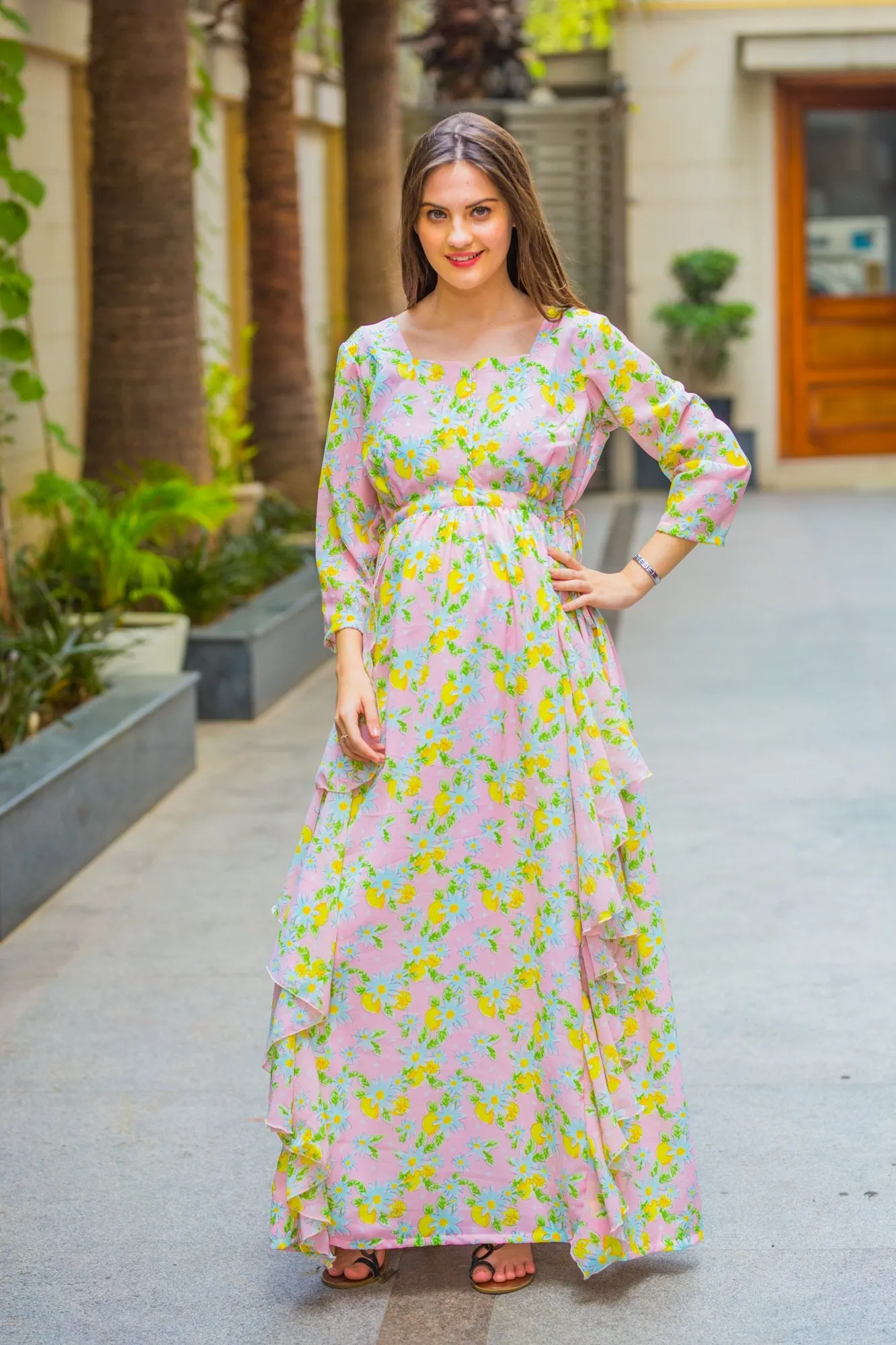 Pink Lemonade Maternity Dress With Sleeves