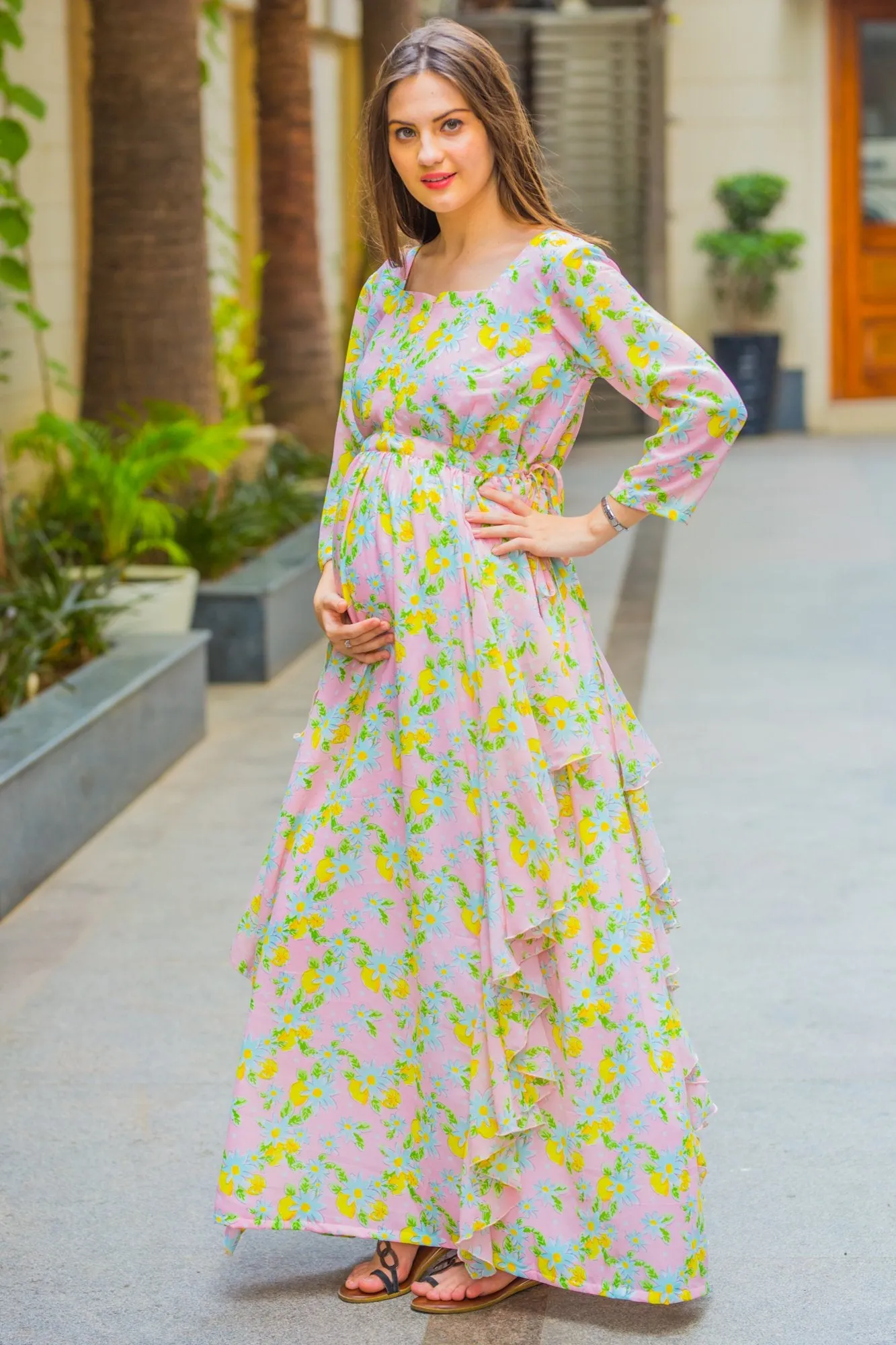 Pink Lemonade Maternity Dress With Sleeves