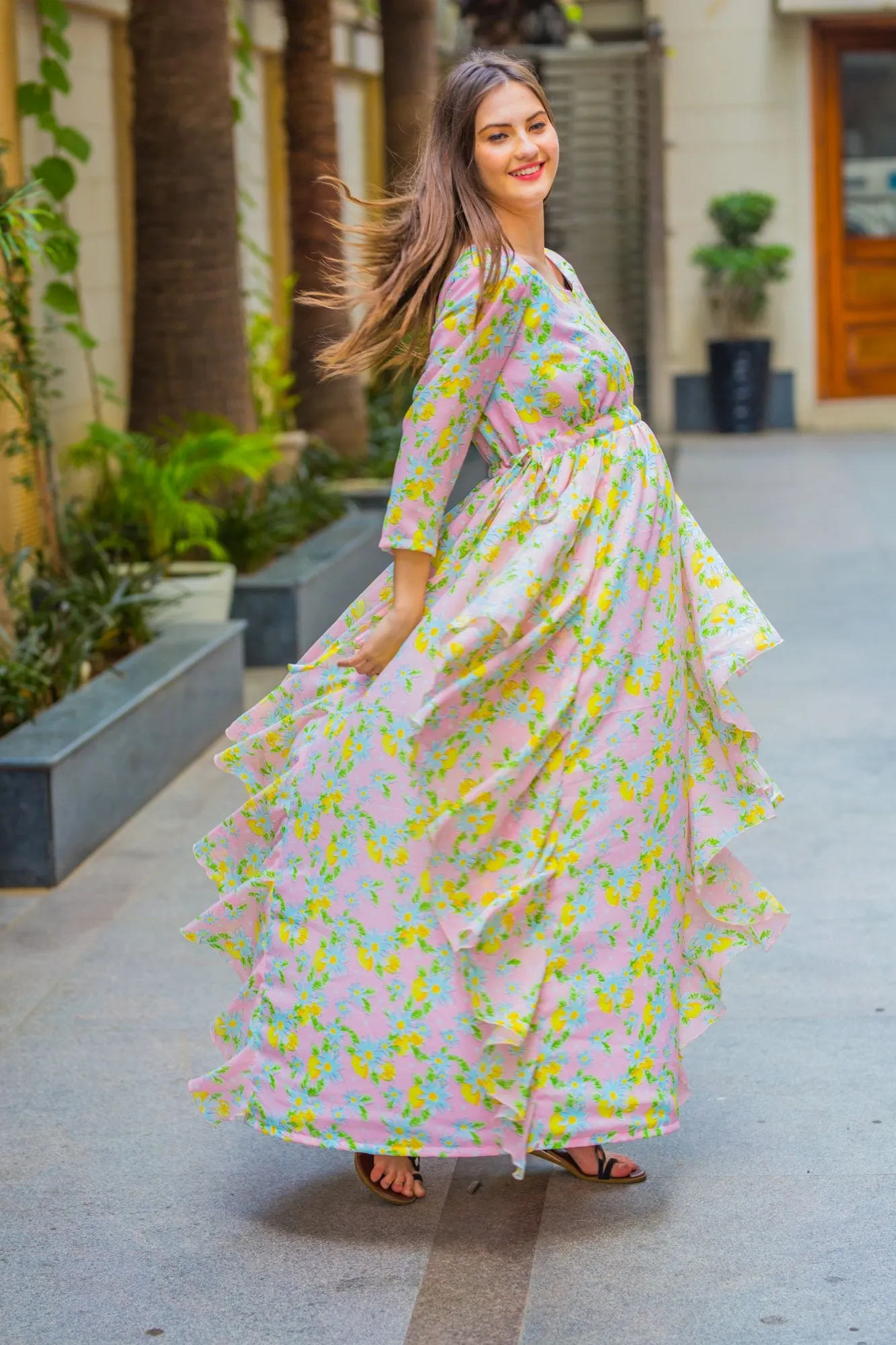 Pink Lemonade Maternity Dress With Sleeves