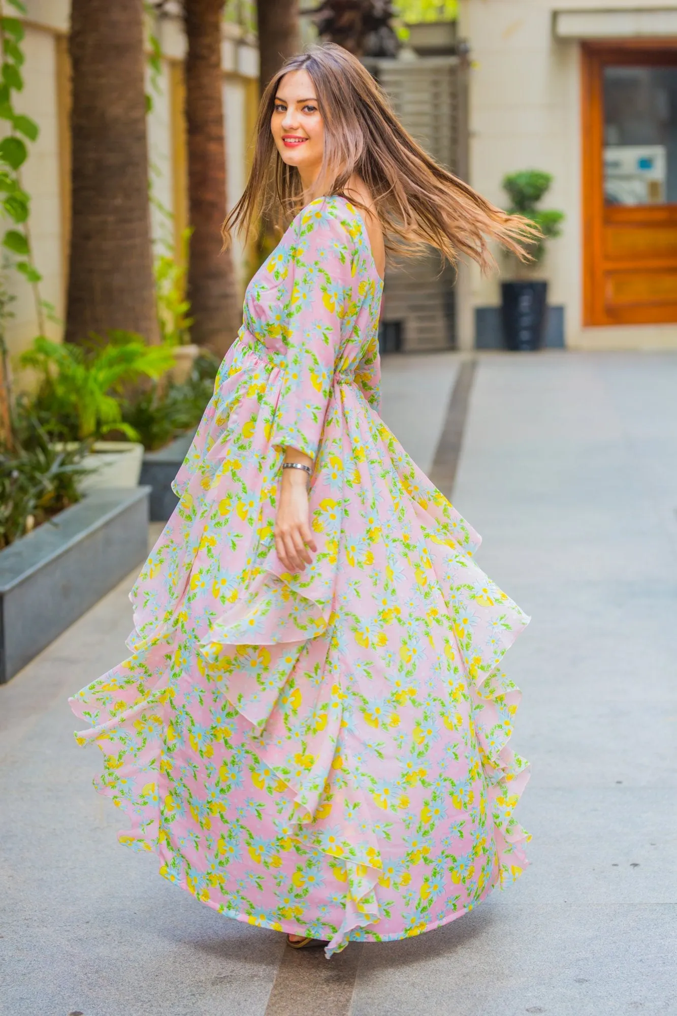 Pink Lemonade Maternity Dress With Sleeves