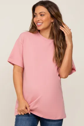 Pink Oversized Basic Maternity Tee