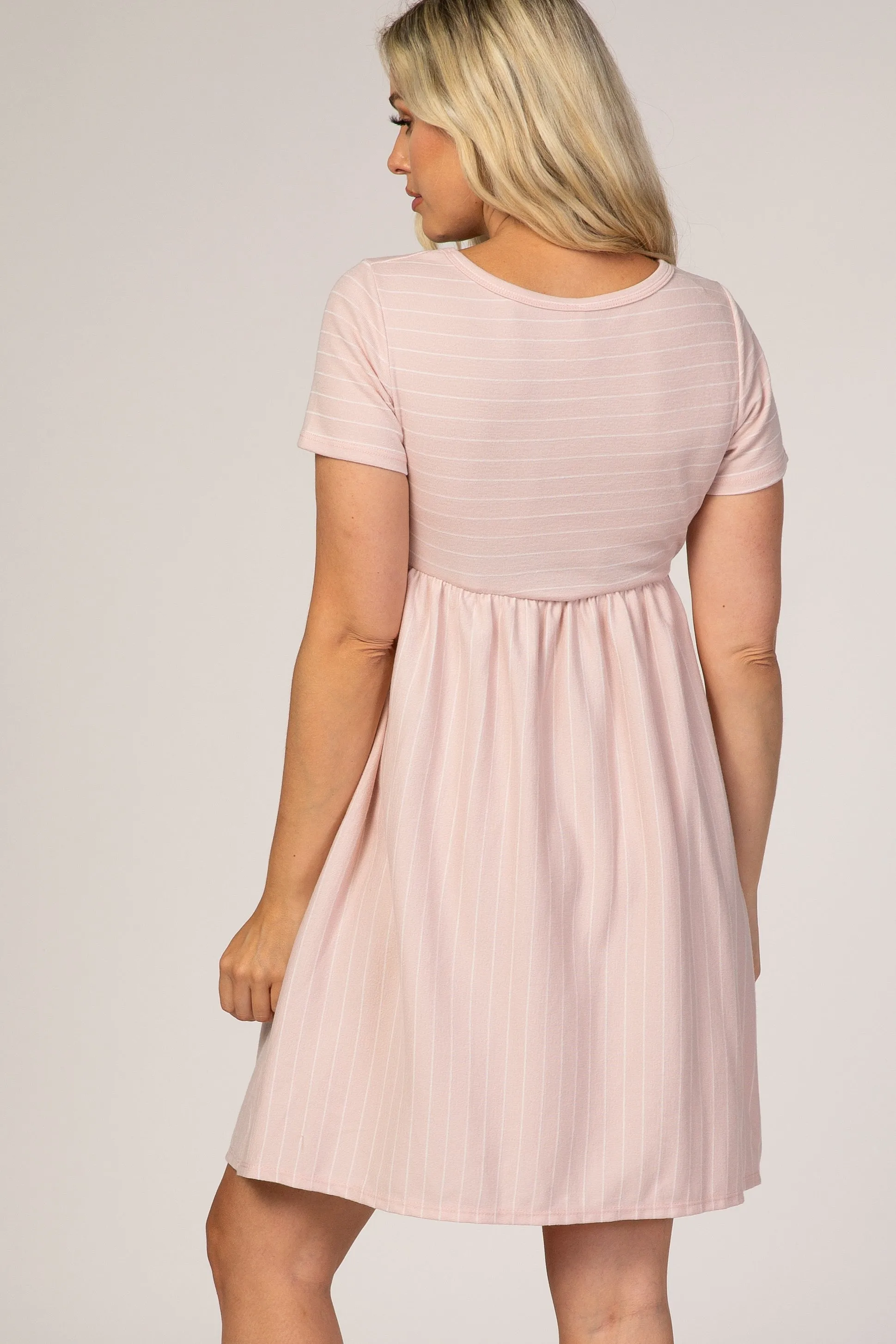 Pink Striped Maternity Babydoll Dress