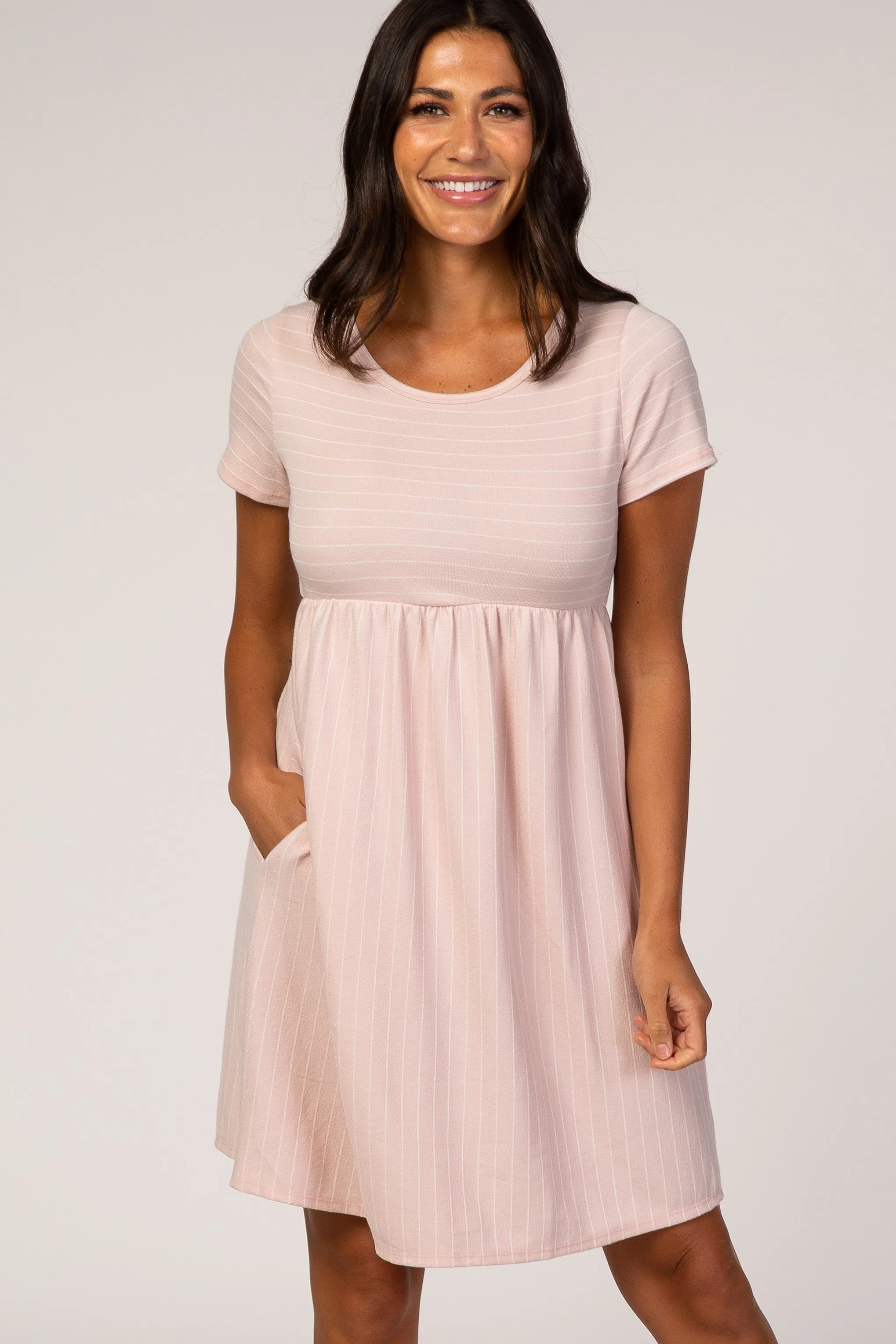 Pink Striped Maternity Babydoll Dress