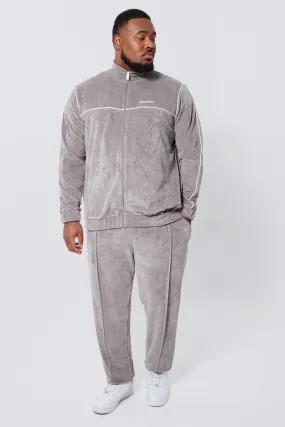 Plus Funnel Neck Zip Through Velour Tracksuit