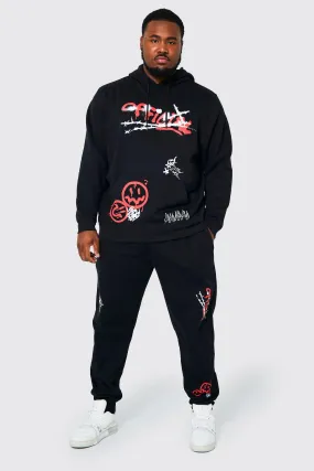 Plus Graffiti Doodle Graphic Hooded Tracksuit