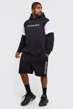 Plus Official Colour Block Short Tracksuit | boohooMAN UK