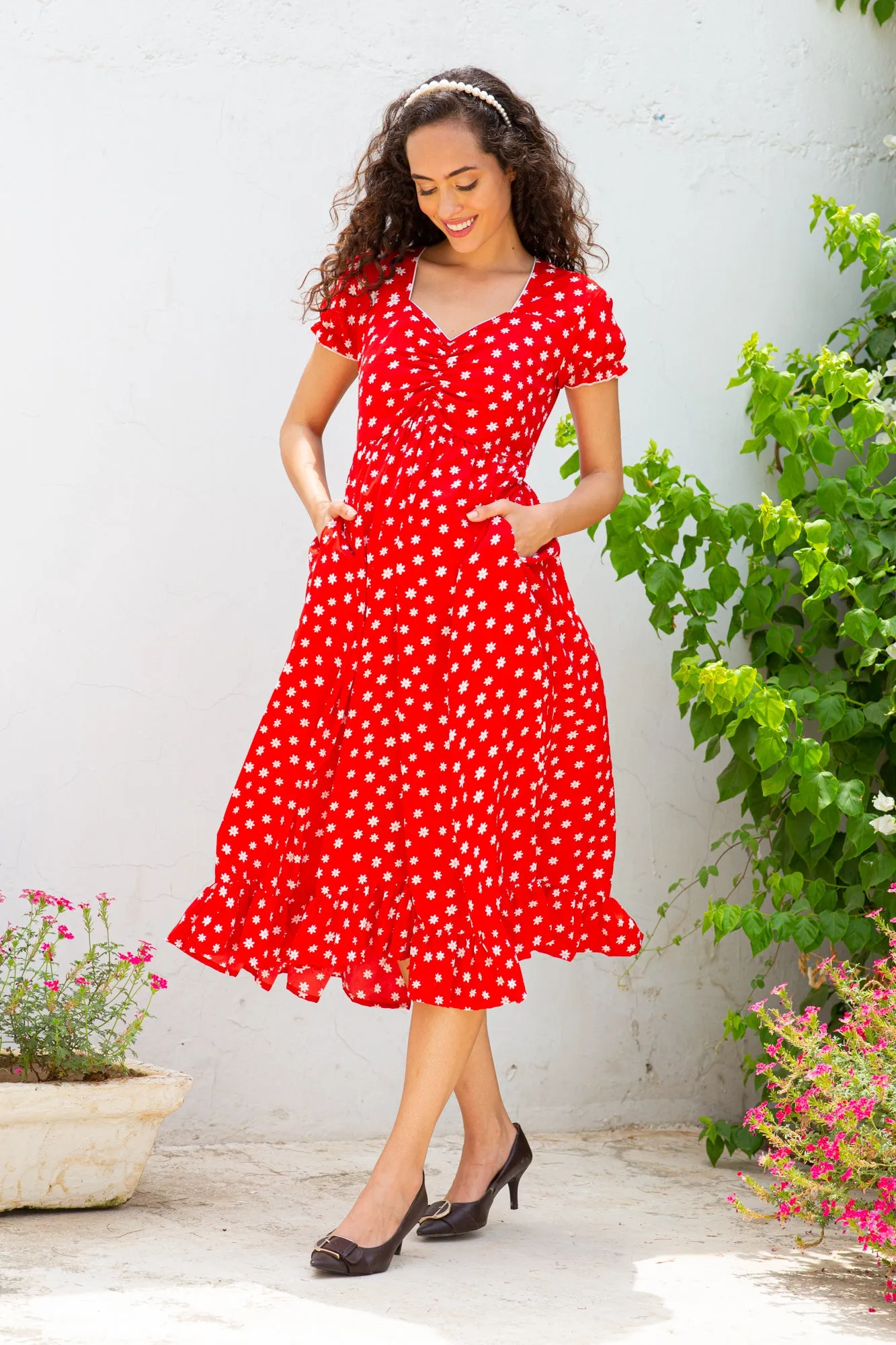 Pretty Crimson Sprinkle Maternity Dress