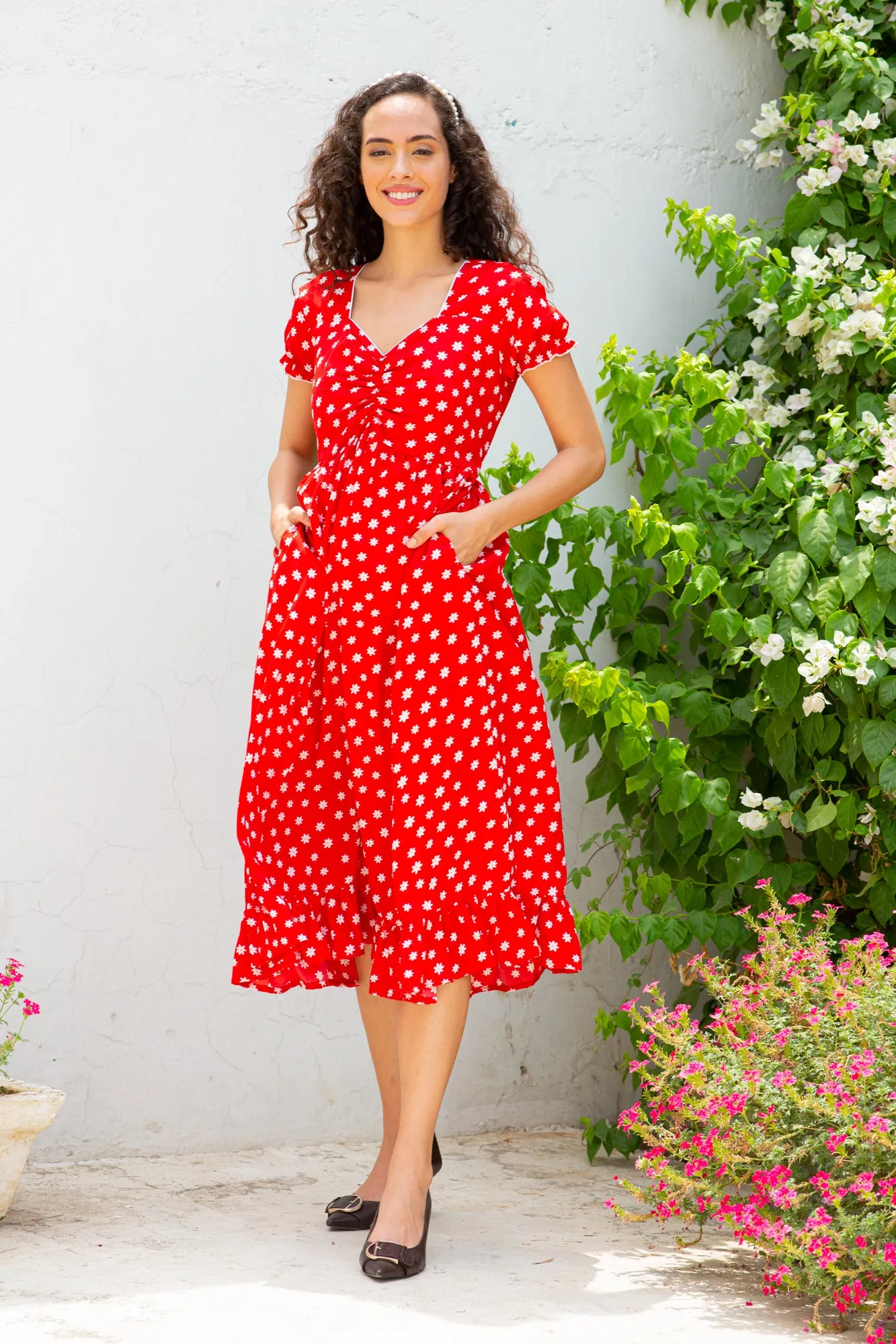 Pretty Crimson Sprinkle Maternity Dress