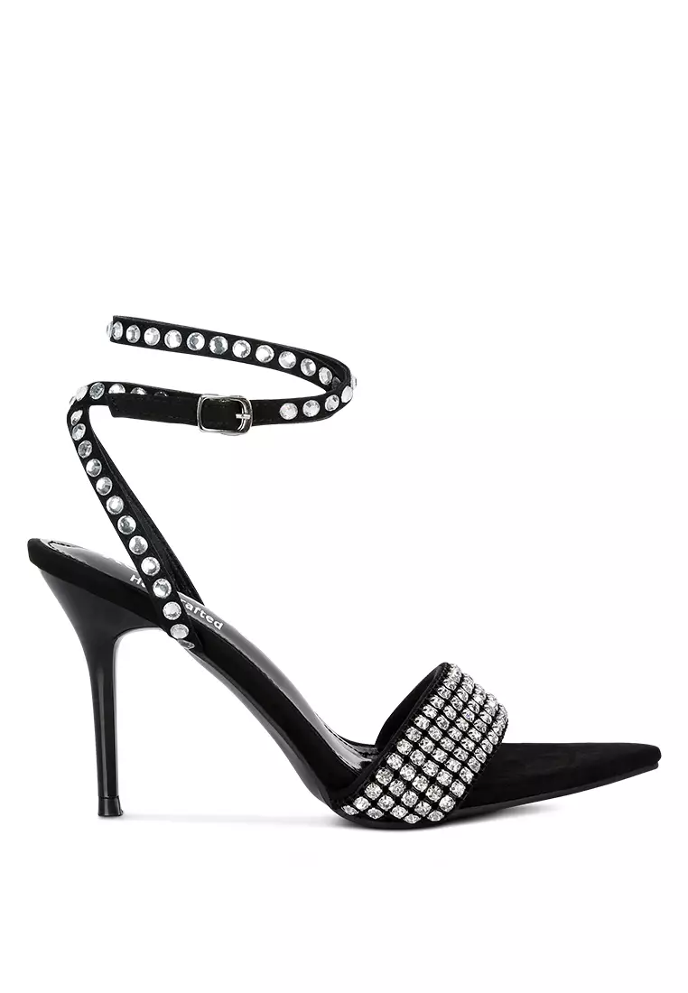 Rag & CO. Black High Heeled Diamante Sandals