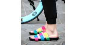 Rainbow Holographic Tri Rubber Bands Straps Mens Sandals