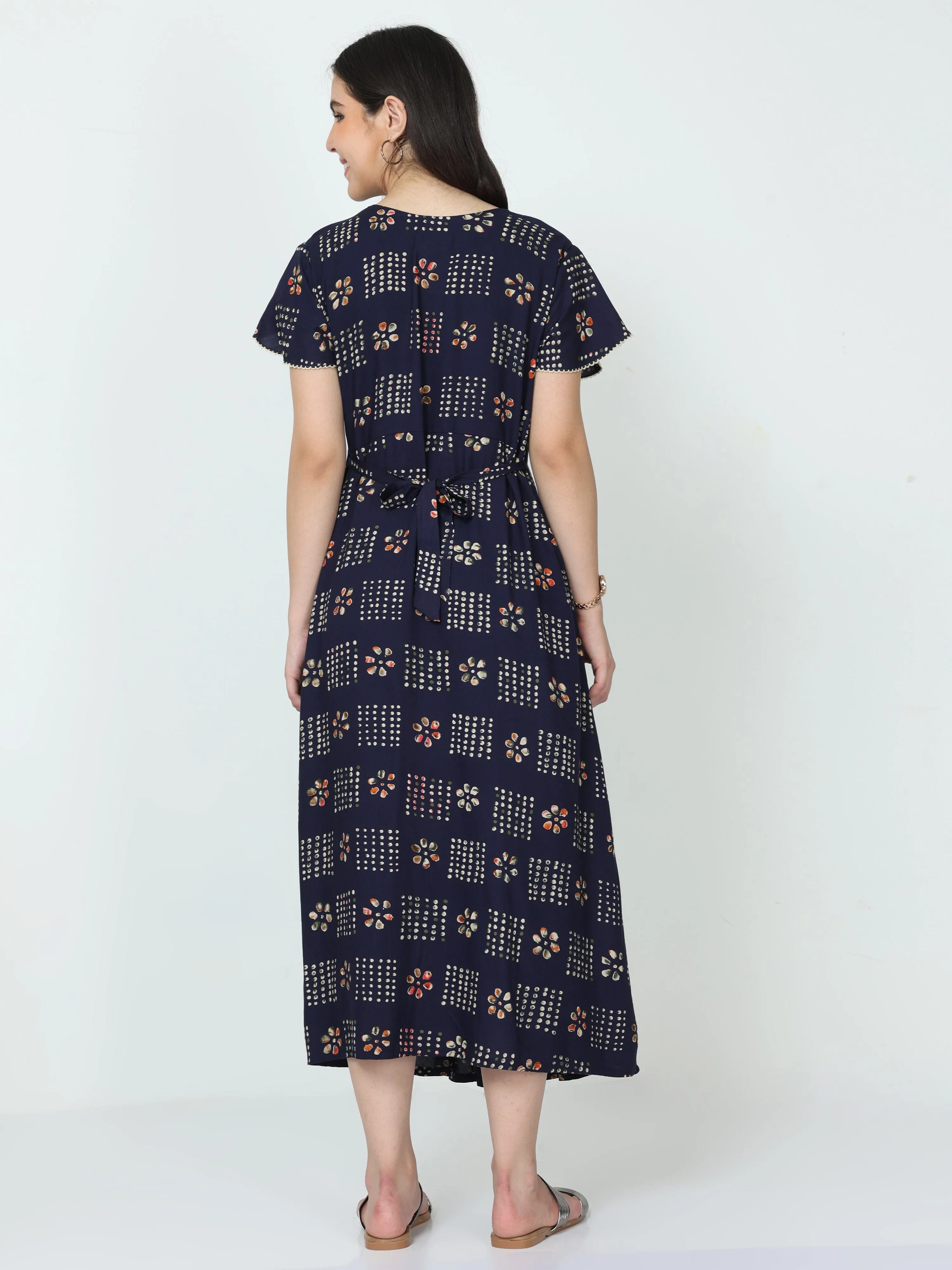 Rayon Maternity Feeding Dress Blue