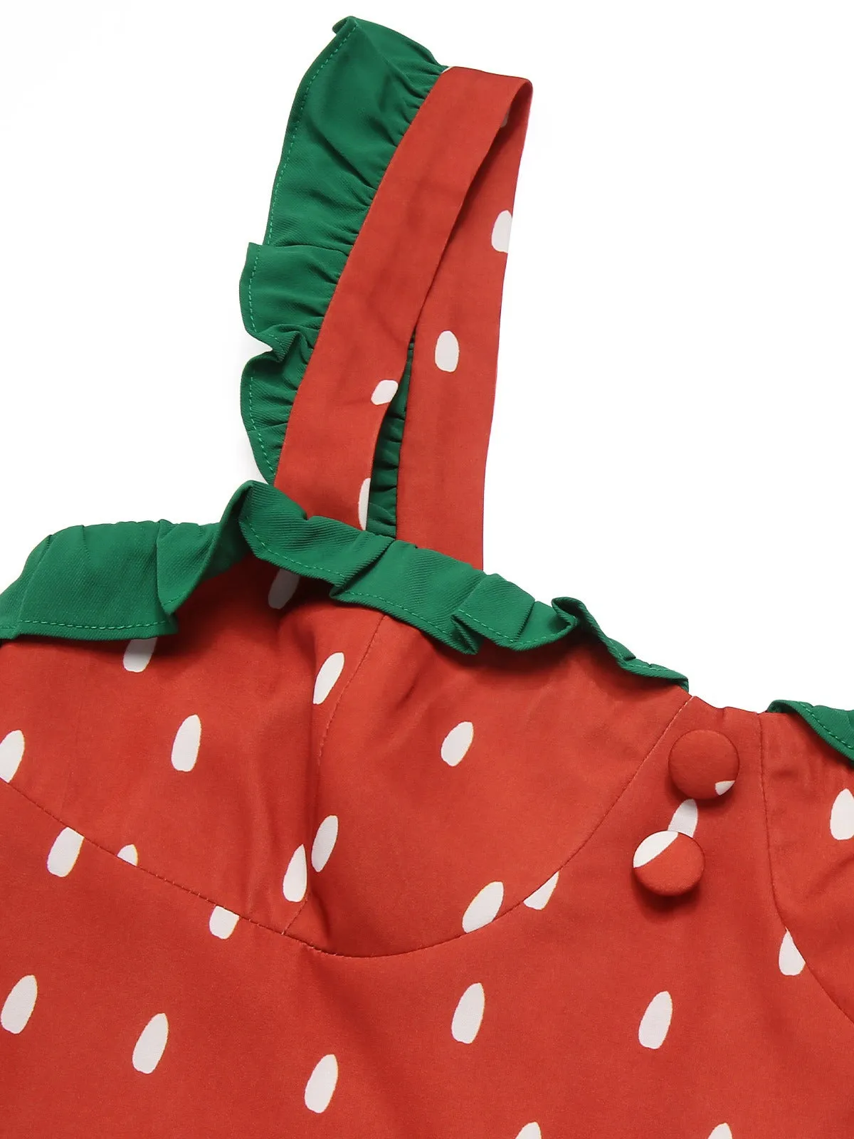 Red 1950s Strawberry Polka Dots Strawberry Straps Romper