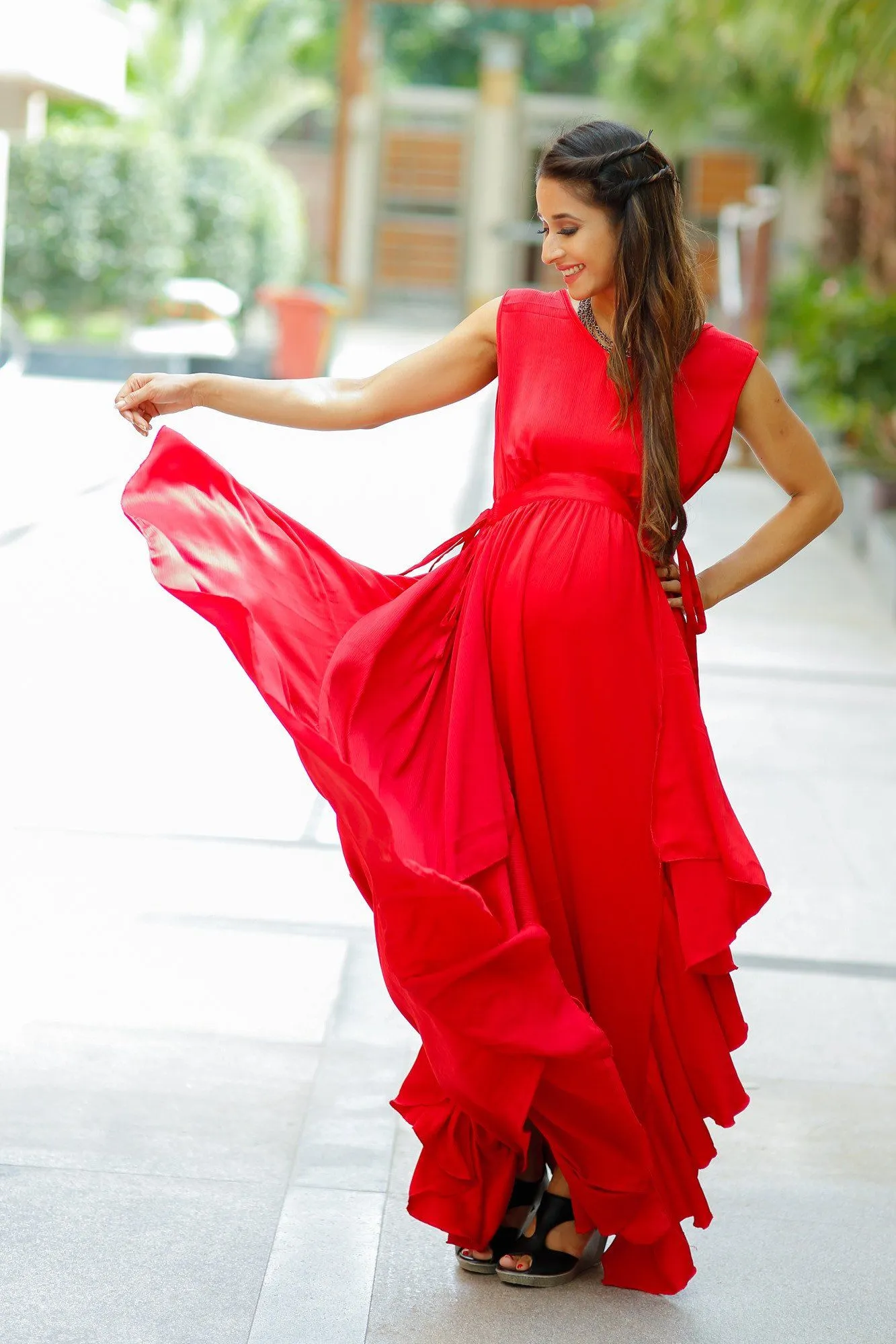 Red Luxe Maternity Sleeveless Flow Dress