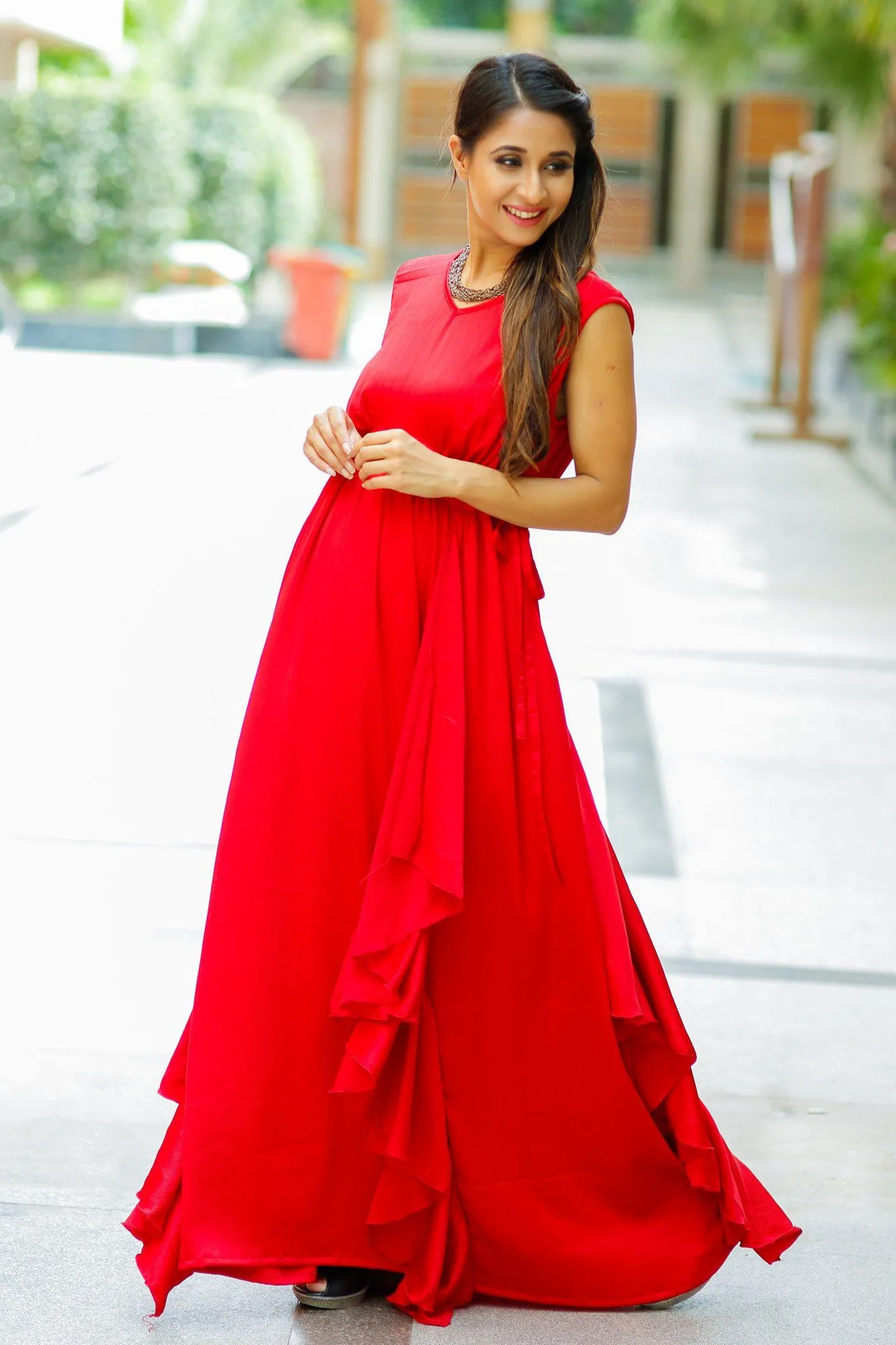 Red Luxe Maternity Sleeveless Flow Dress