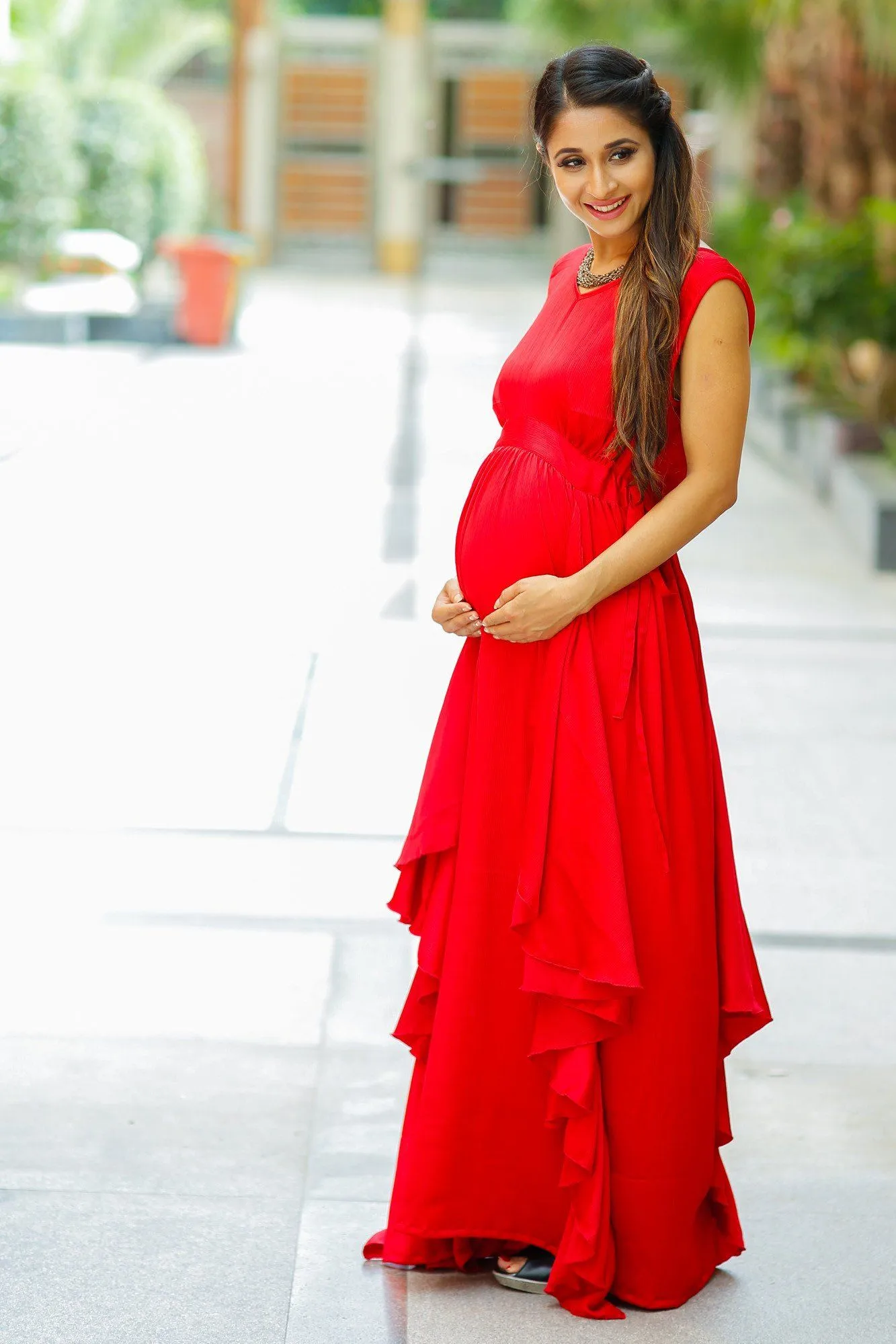 Red Luxe Maternity Sleeveless Flow Dress