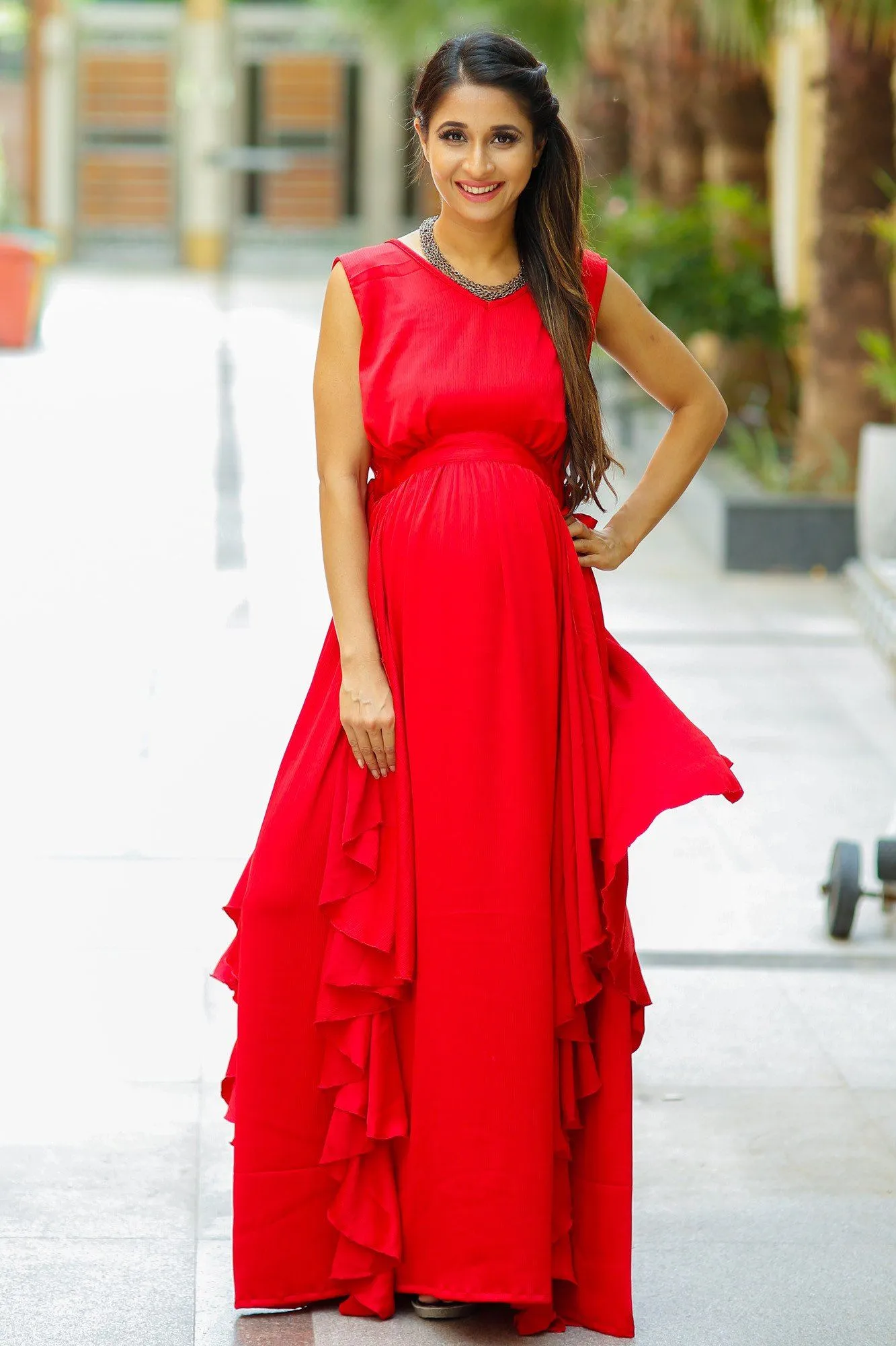 Red Luxe Maternity Sleeveless Flow Dress