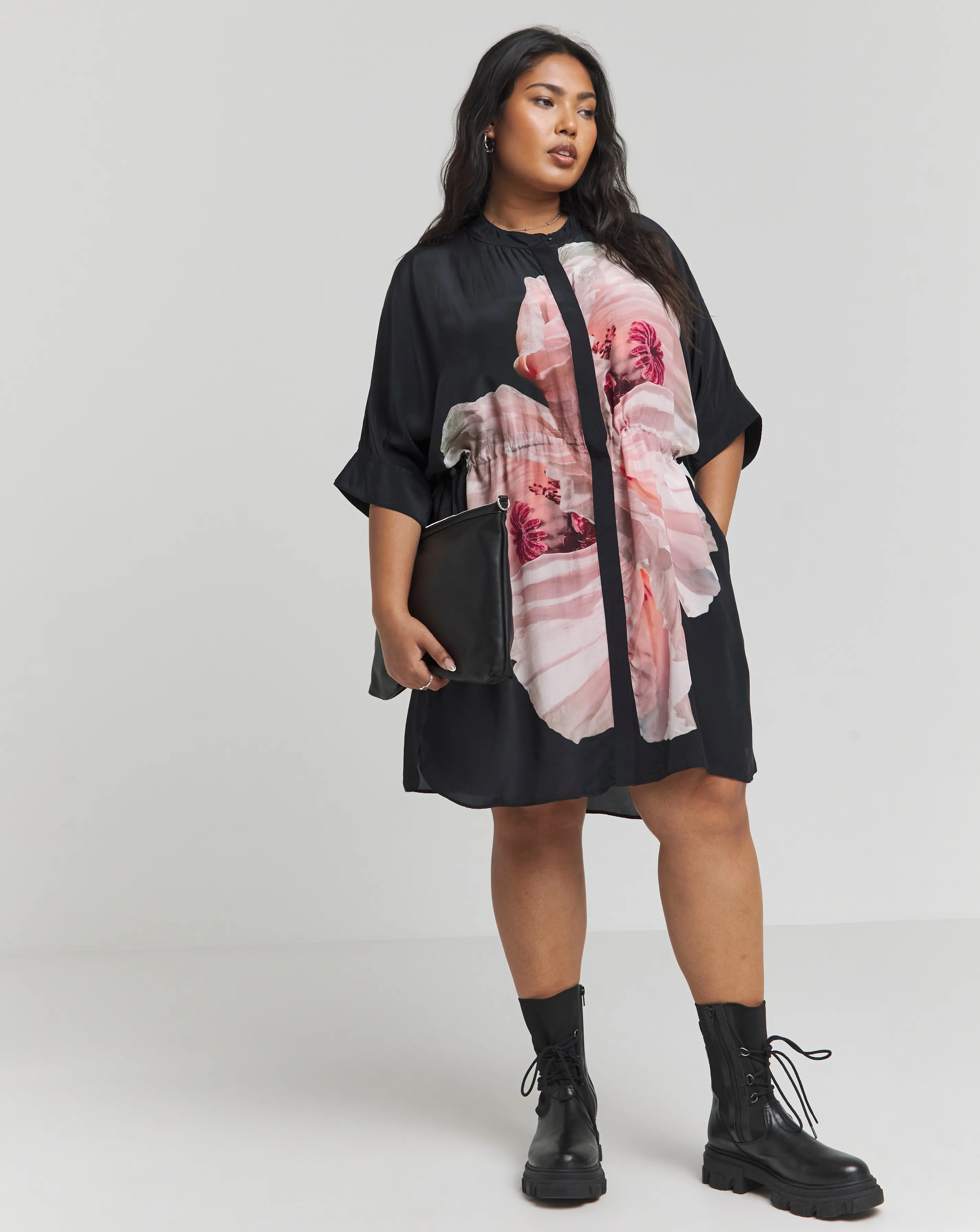 Religion Hidden Pink Floral Drawstring Waist Tunic | Simply Be