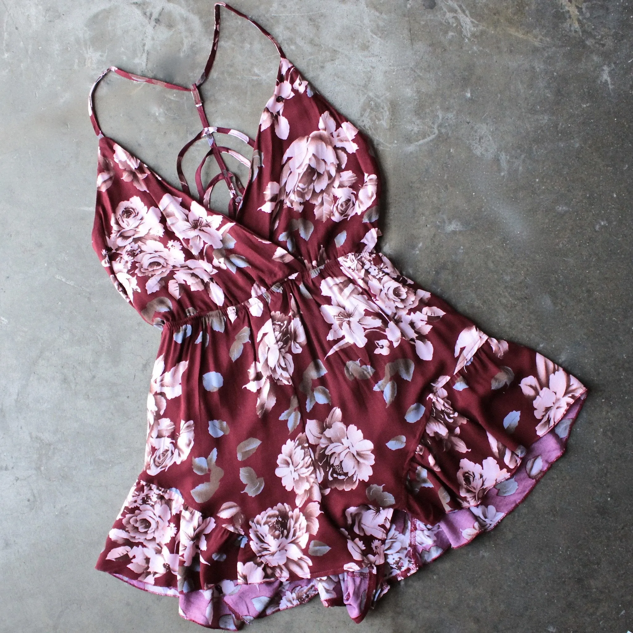 Reverse - Girl Crush Romper in Burgundy Floral