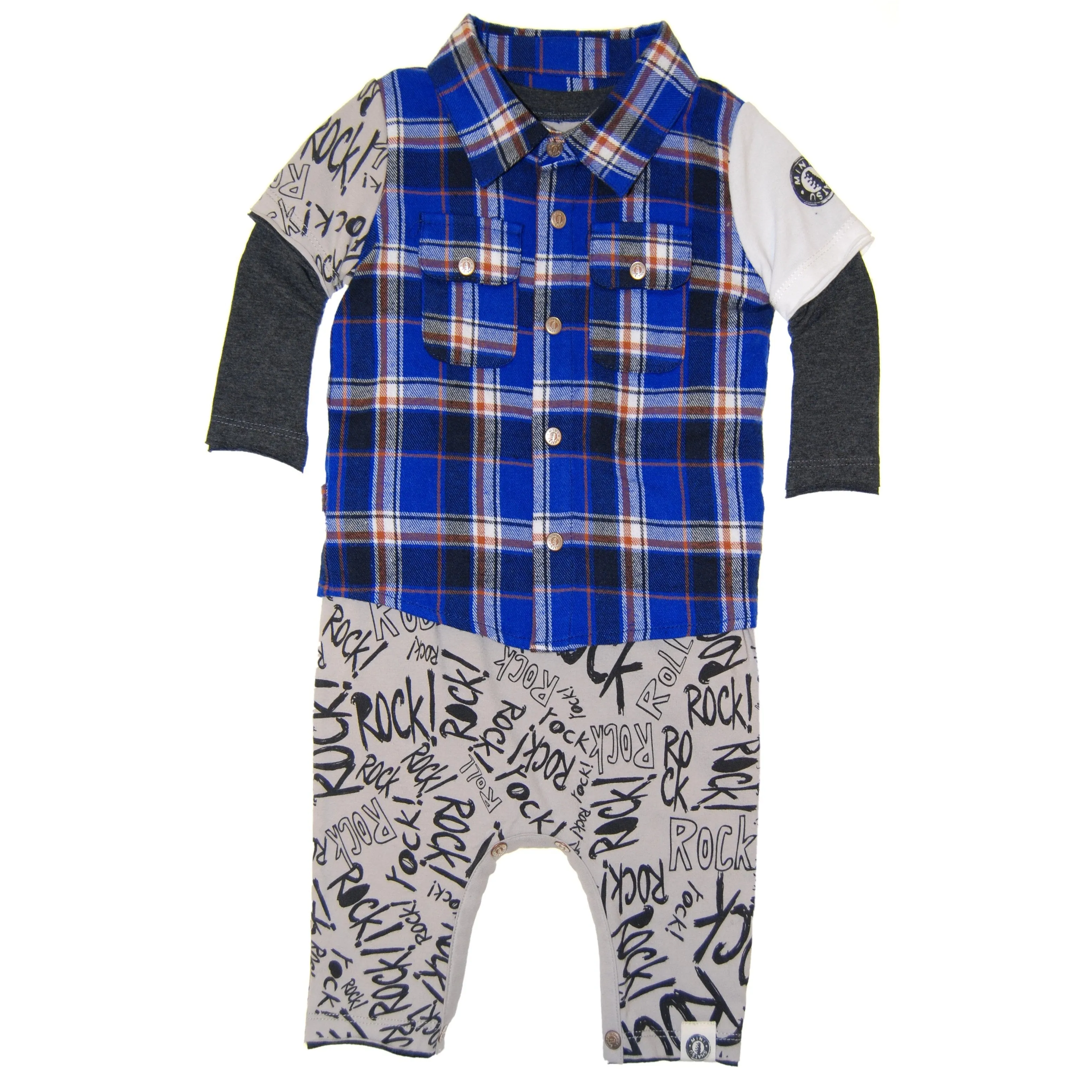 Rock Graffiti Plaid Twofer Baby Romper by: Mini Shatsu