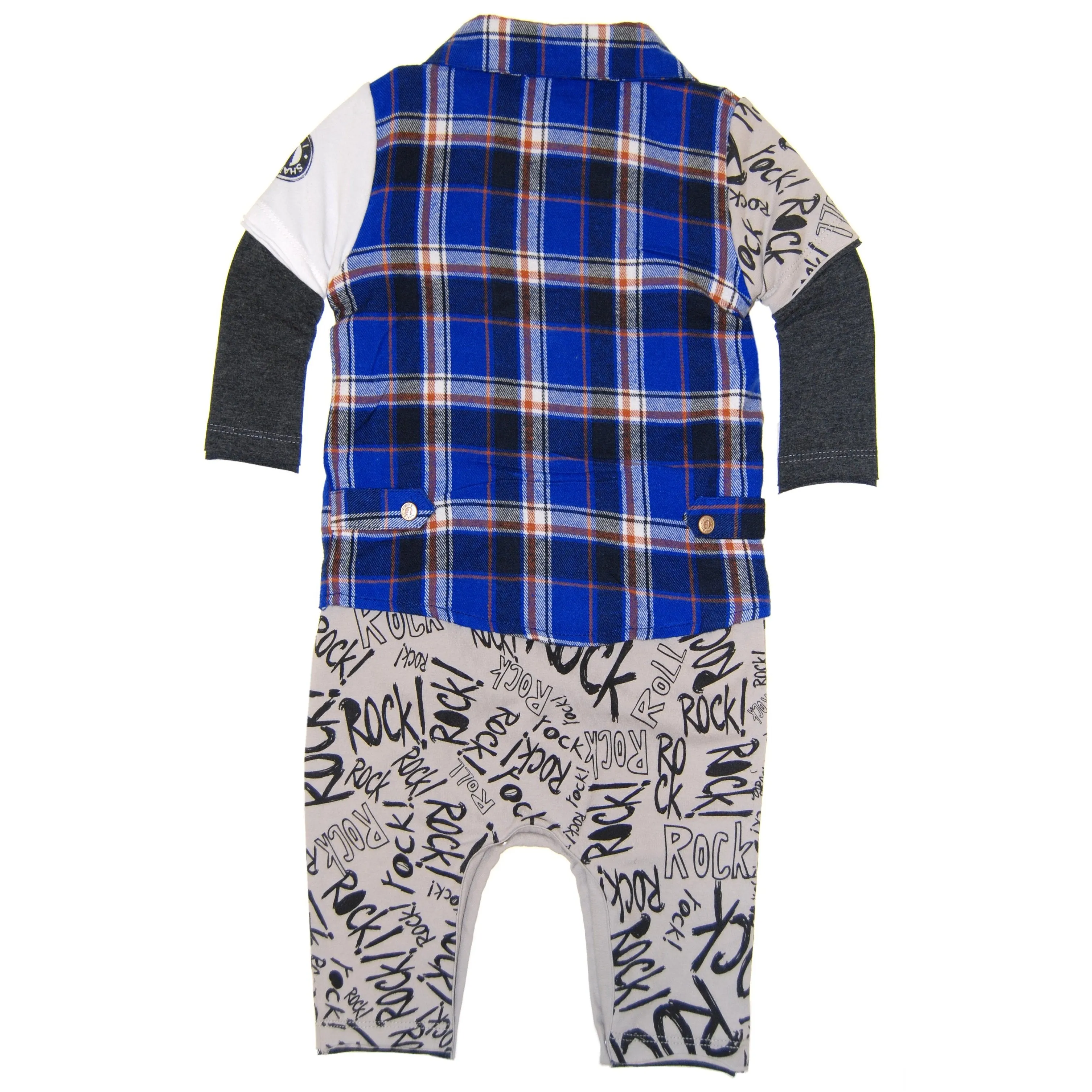 Rock Graffiti Plaid Twofer Baby Romper by: Mini Shatsu