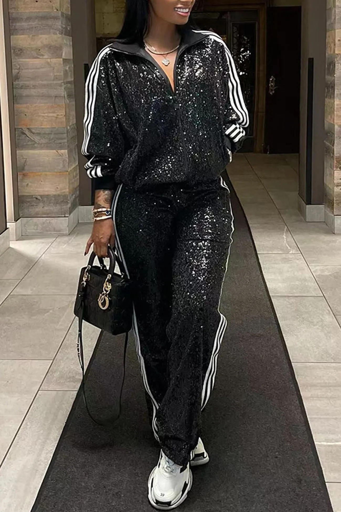 Sequin Striped Tracksuit Set