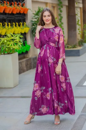 Shimmer Embossed Plum Maternity Knot Dress