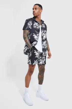 Short Sleeve Floral Shirt And Swim Short | boohooMAN UK