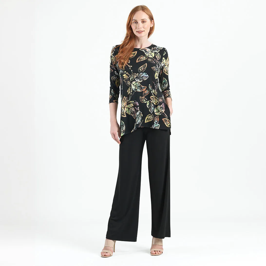 Side Vent Kerchief Hem Tunic - Leaf Colorburst