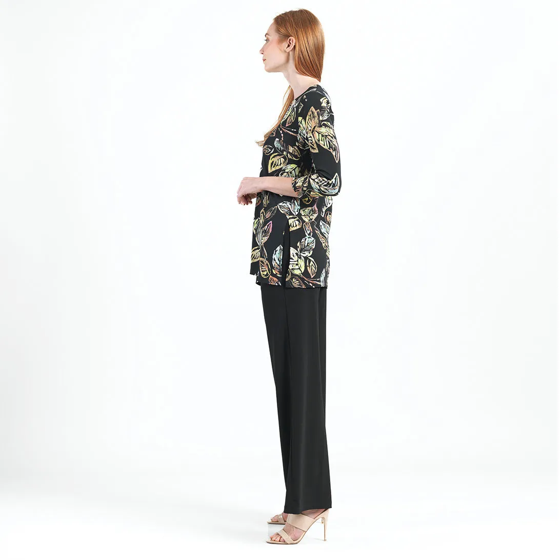 Side Vent Kerchief Hem Tunic - Leaf Colorburst