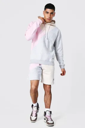 Spliced Colour Block Hooded Short Tracksuit | boohooMAN UK