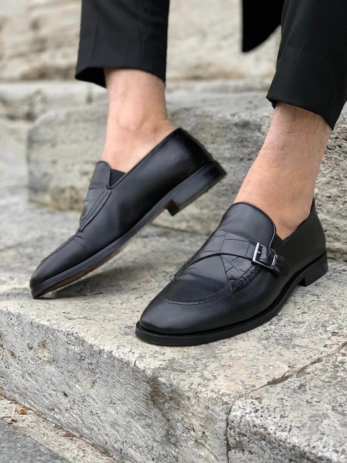 Stanoss Black Buckle Shoes