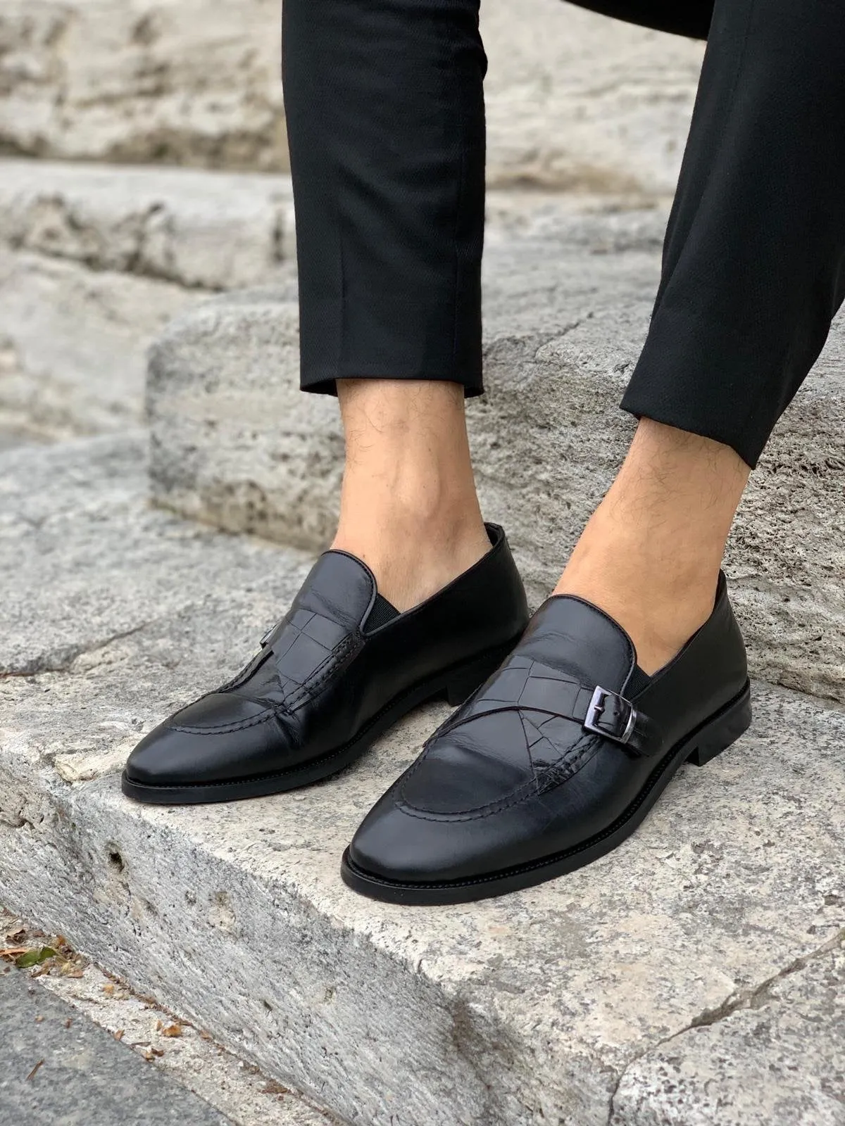 Stanoss Black Buckle Shoes