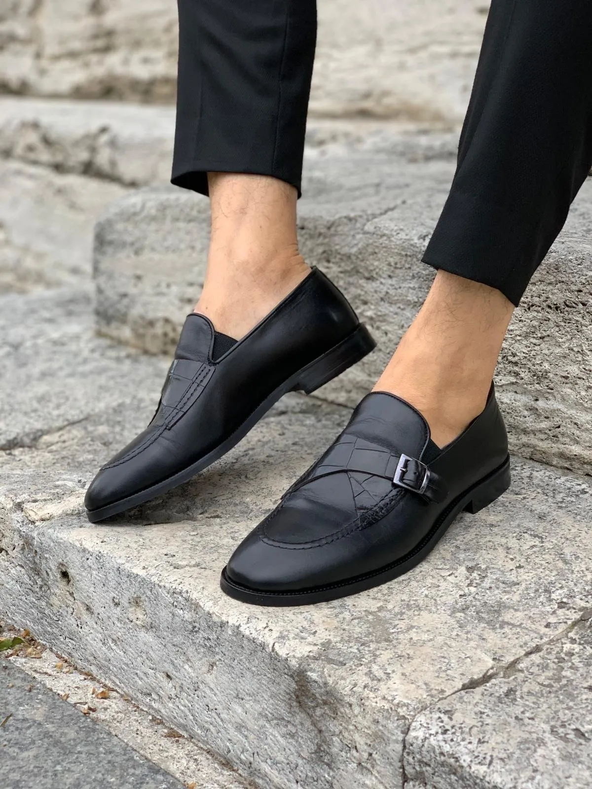 Stanoss Black Buckle Shoes