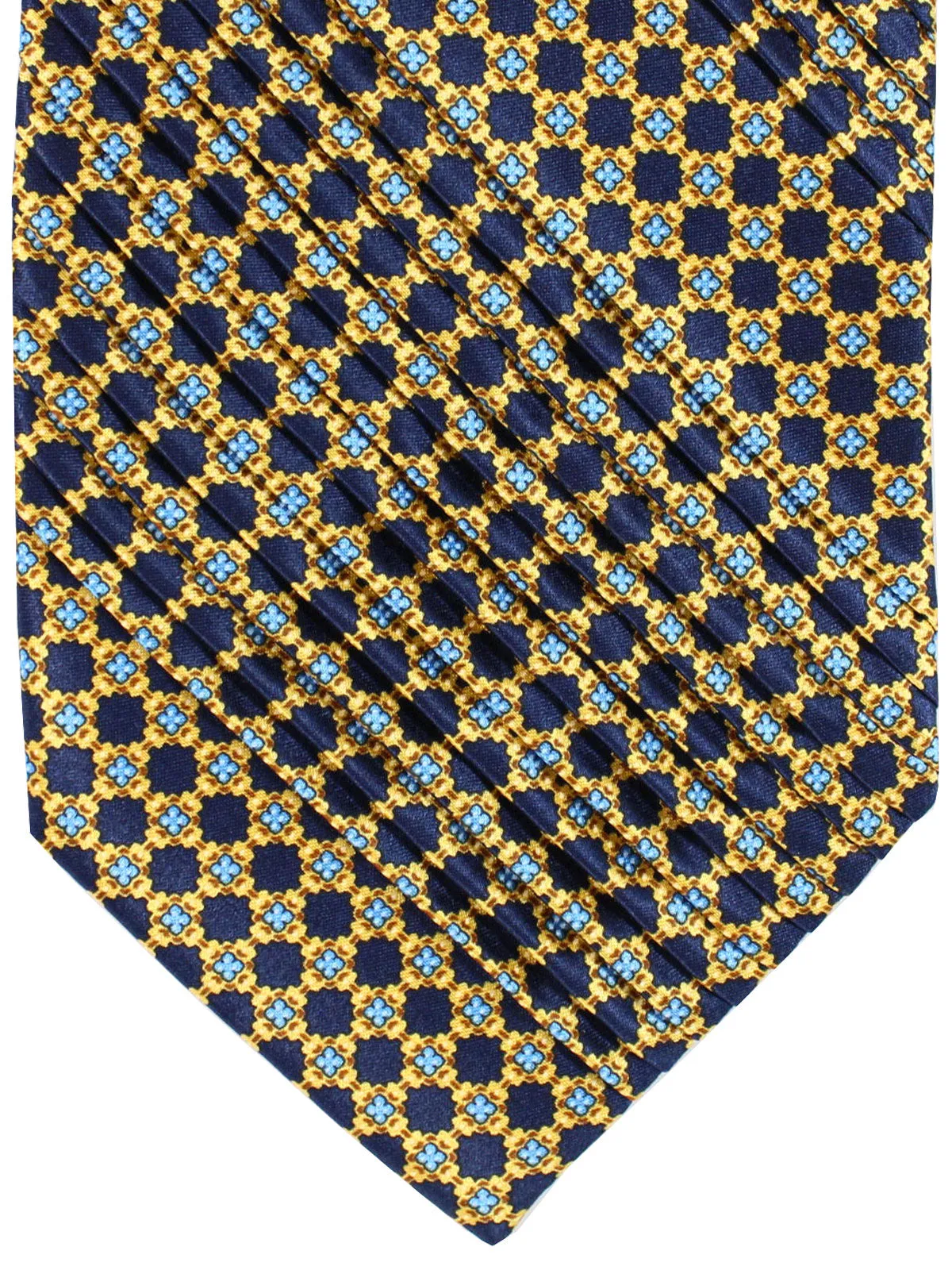 Stefano Ricci Tie Dark Blue Orange Brown Blue Medallions - Pleated Silk Necktie SALE